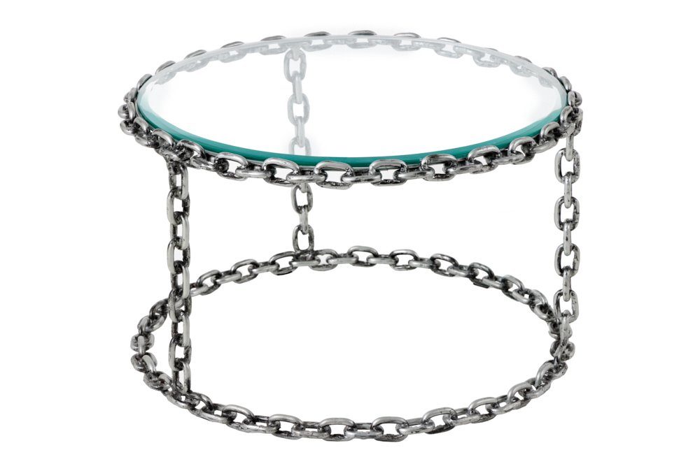 riess-ambiente Couchtisch CHAINS 65cm transparent / silber - Metall, Glasplatte, Kettengestell (Einzelartikel, 1-St), runder handgefertigter Beistelltisch- ideal f. extravagante Wohnzimmer