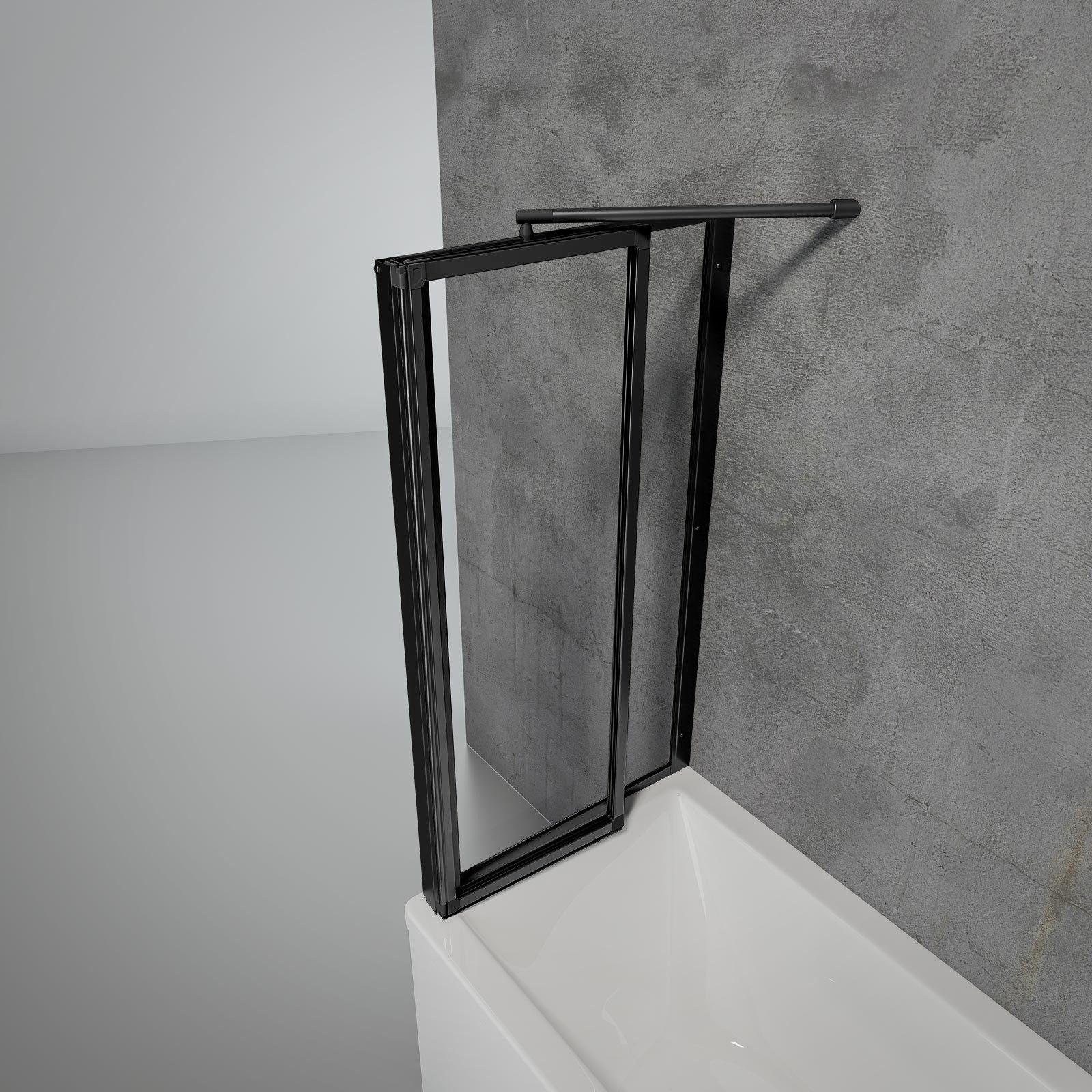 Schulte Badewannenfaltwand Smart, Sicherheitsglas, 89x121 cm, 2 tlg + Festelement, Klebe-Montage, Klar, Schwarz