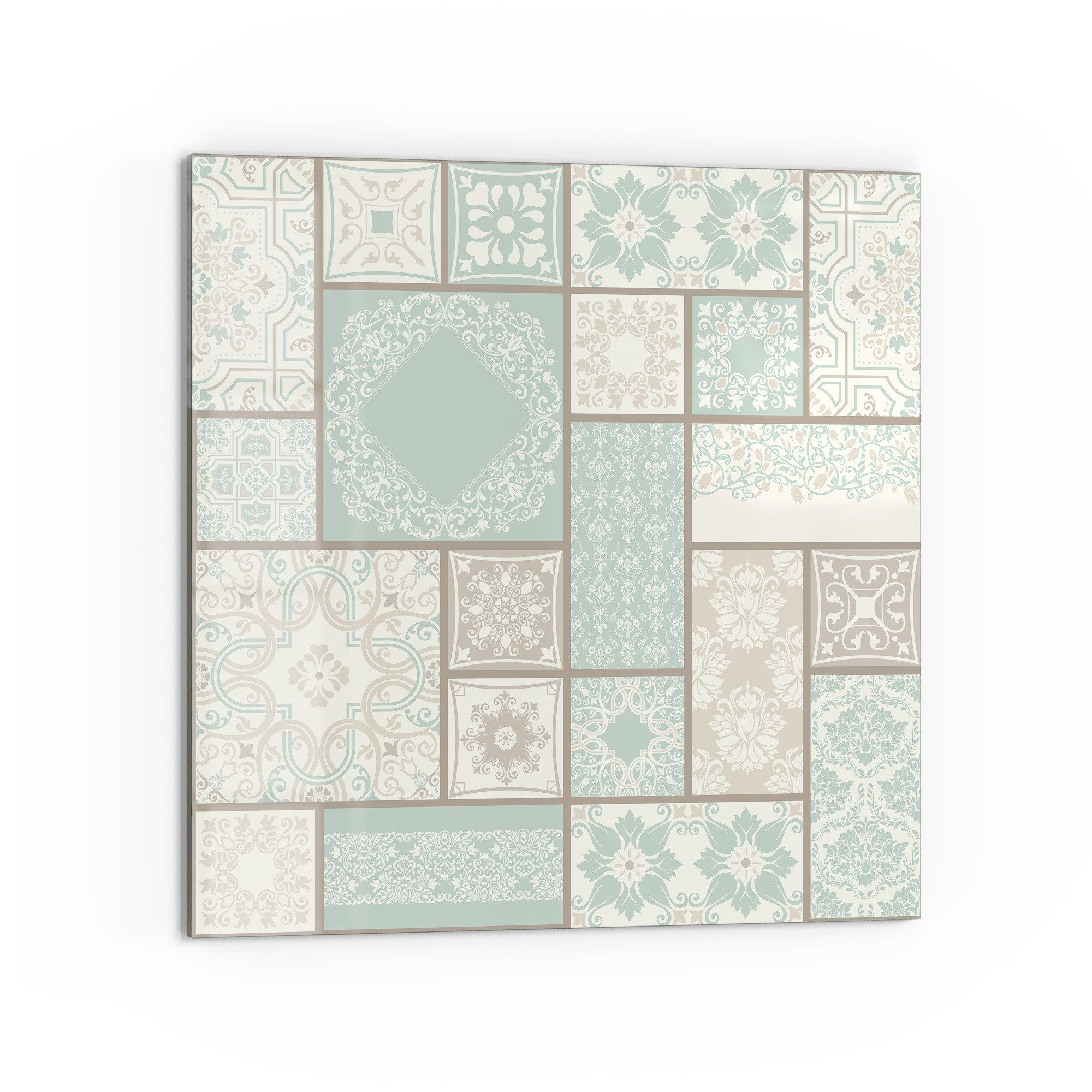 DEQORI Küchenrückwand 'Fliesenpoesie', Glas Spritzschutz Badrückwand Herdblende