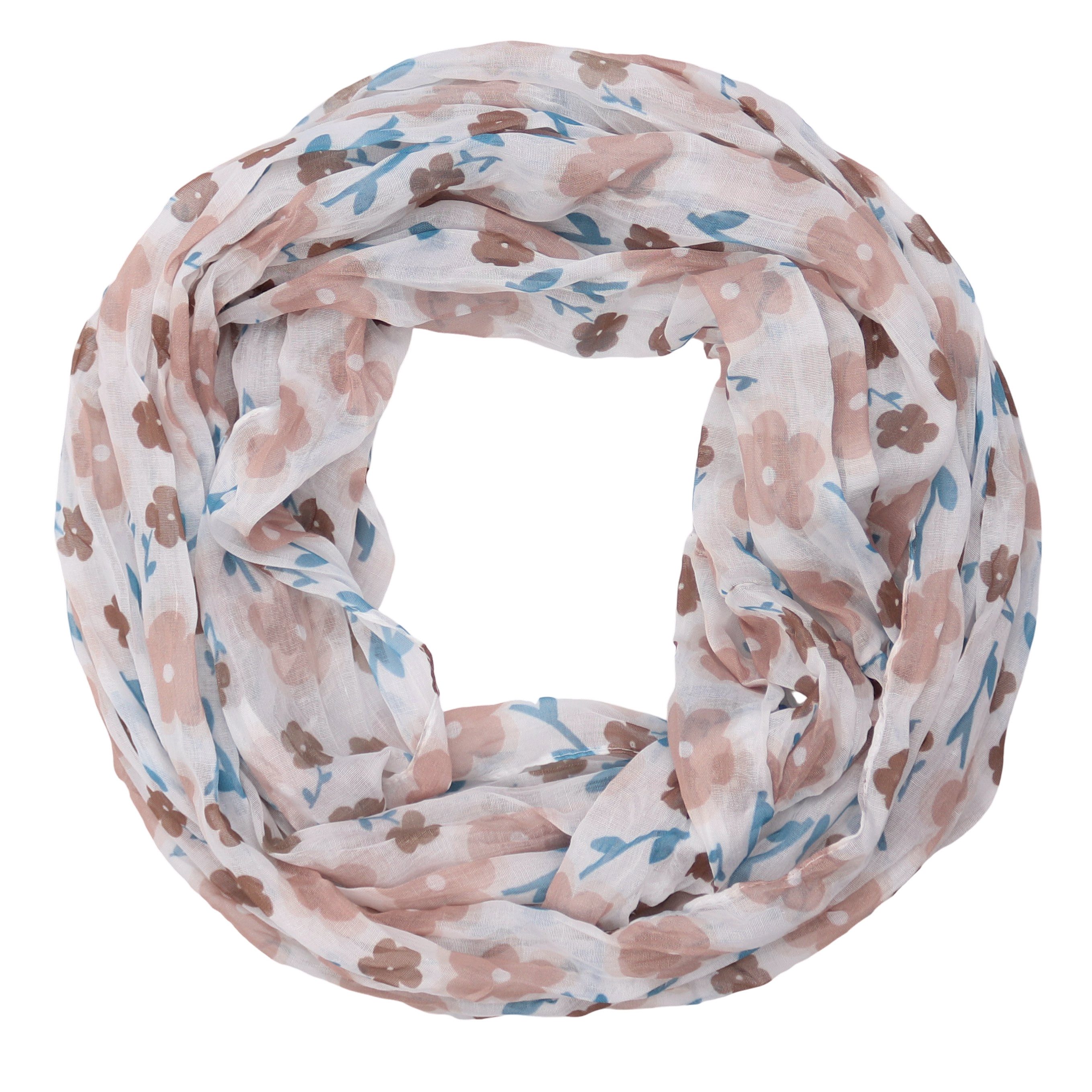 MIRROSI Loop Damen Schal mit Blumen Muster, Weich, Schlauchschal, (ca.45x75cm, zweimal um den Hals wickelbar), Damen Halstuch ideal für Frühling, Sommer oder Herbst