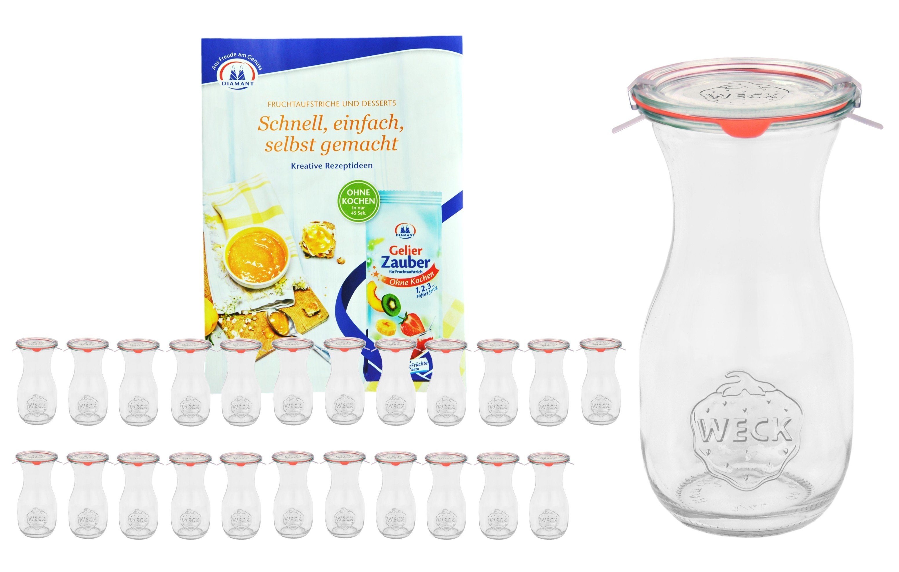 MamboCat Einmachglas 24er Set Weck Gläser 290ml Saftflasche Glasdeckel Einkochringe Klammer, Glas