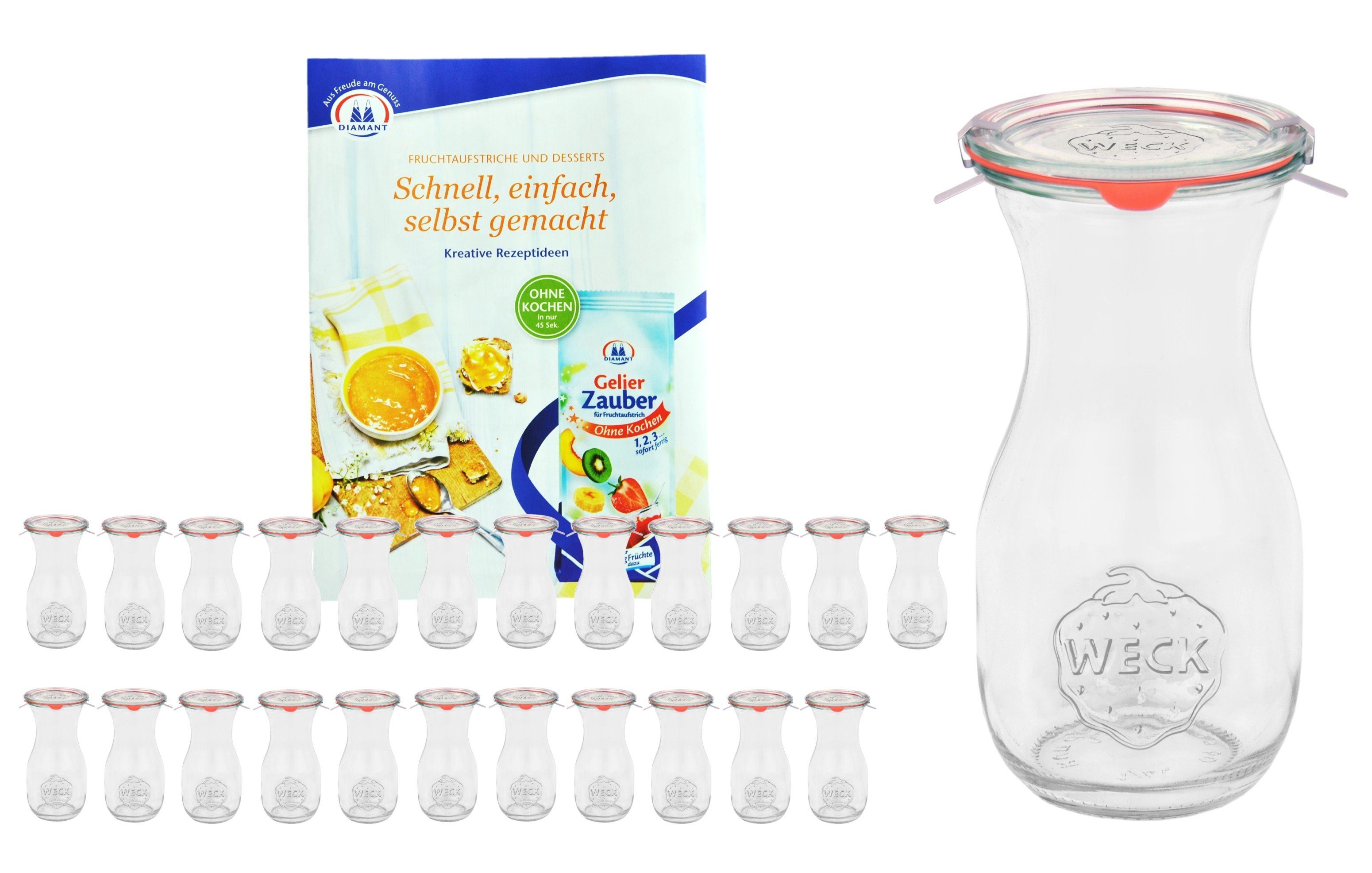 Einmachglas 24er Set Weck Gläser 290ml Saftflasche Glasdeckel Einkochringe Klammer
