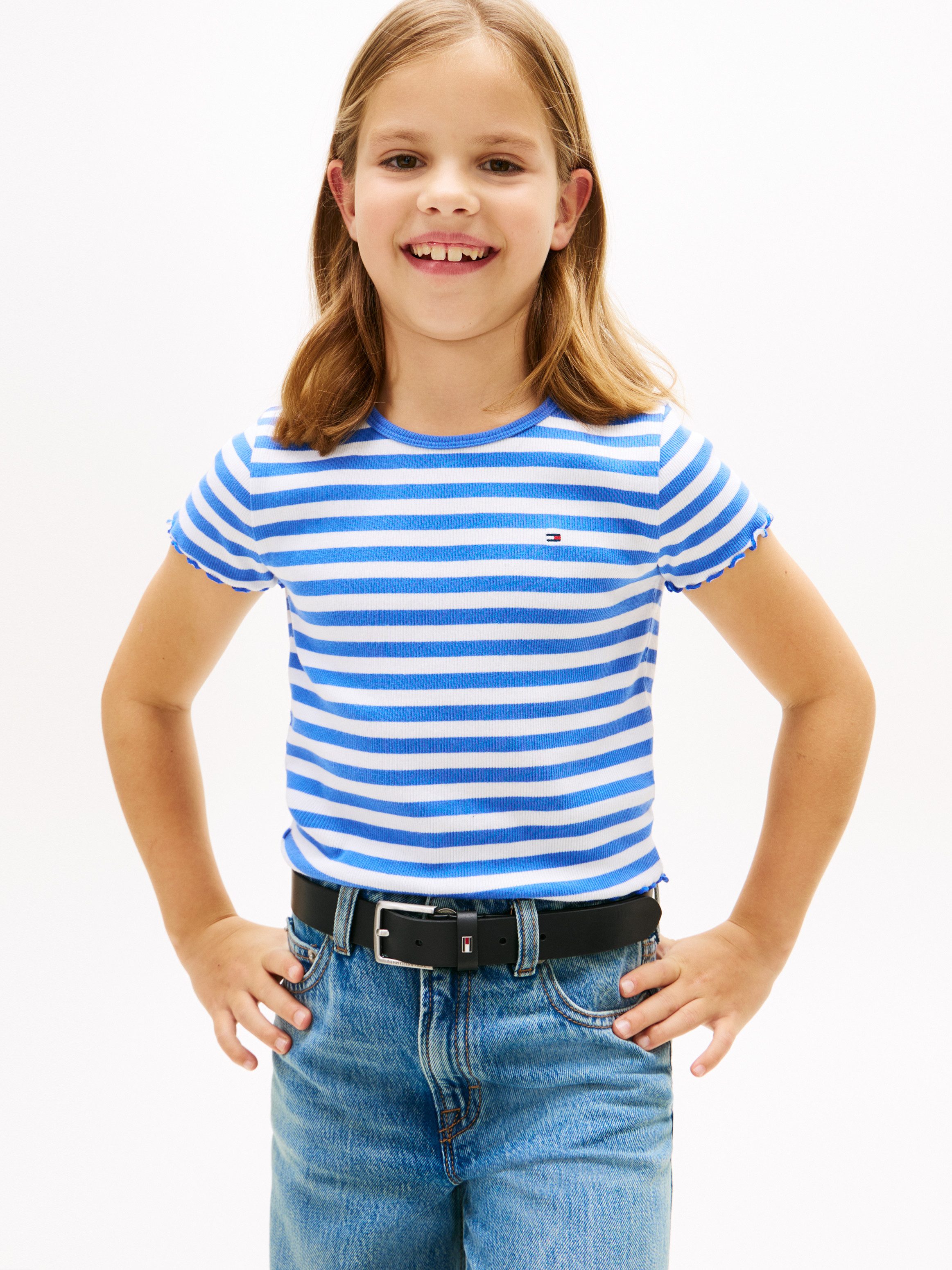 Tommy Hilfiger T-Shirt ESSENTIAL RIB TOP mit Babylock-Kanten und Stickerei unifarben, casual, regular fit, Baumwollmix, Rundhals