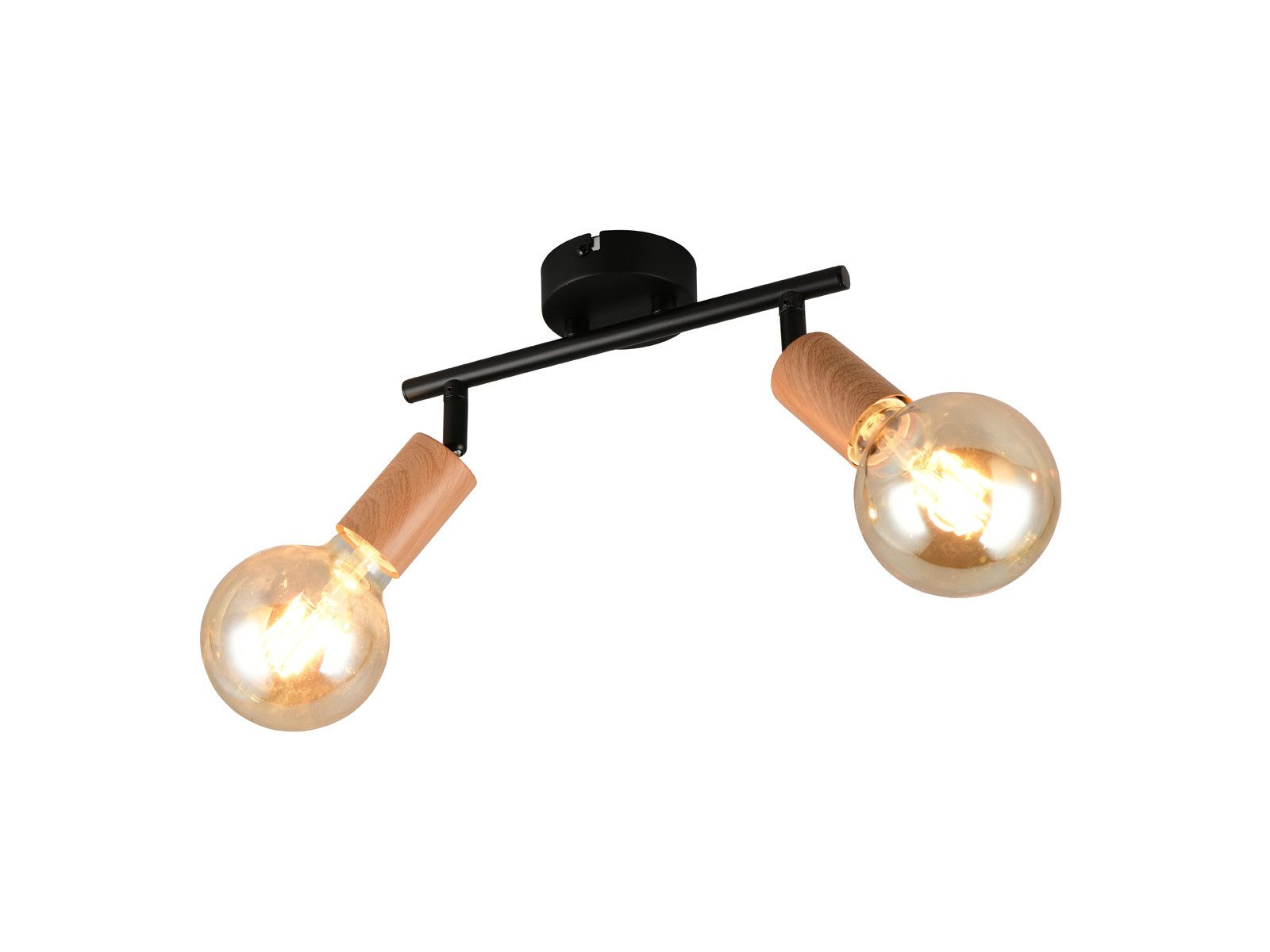 Reality Leuchten LED Deckenstrahler aus Metall Schwarz & Holzoptik B: 35cm, Dimmfunktion, LED wechselbar, warmweiß, innen Strahler Decke Spots Deckenlampe-n Jugendzimmer Küchenstrahler