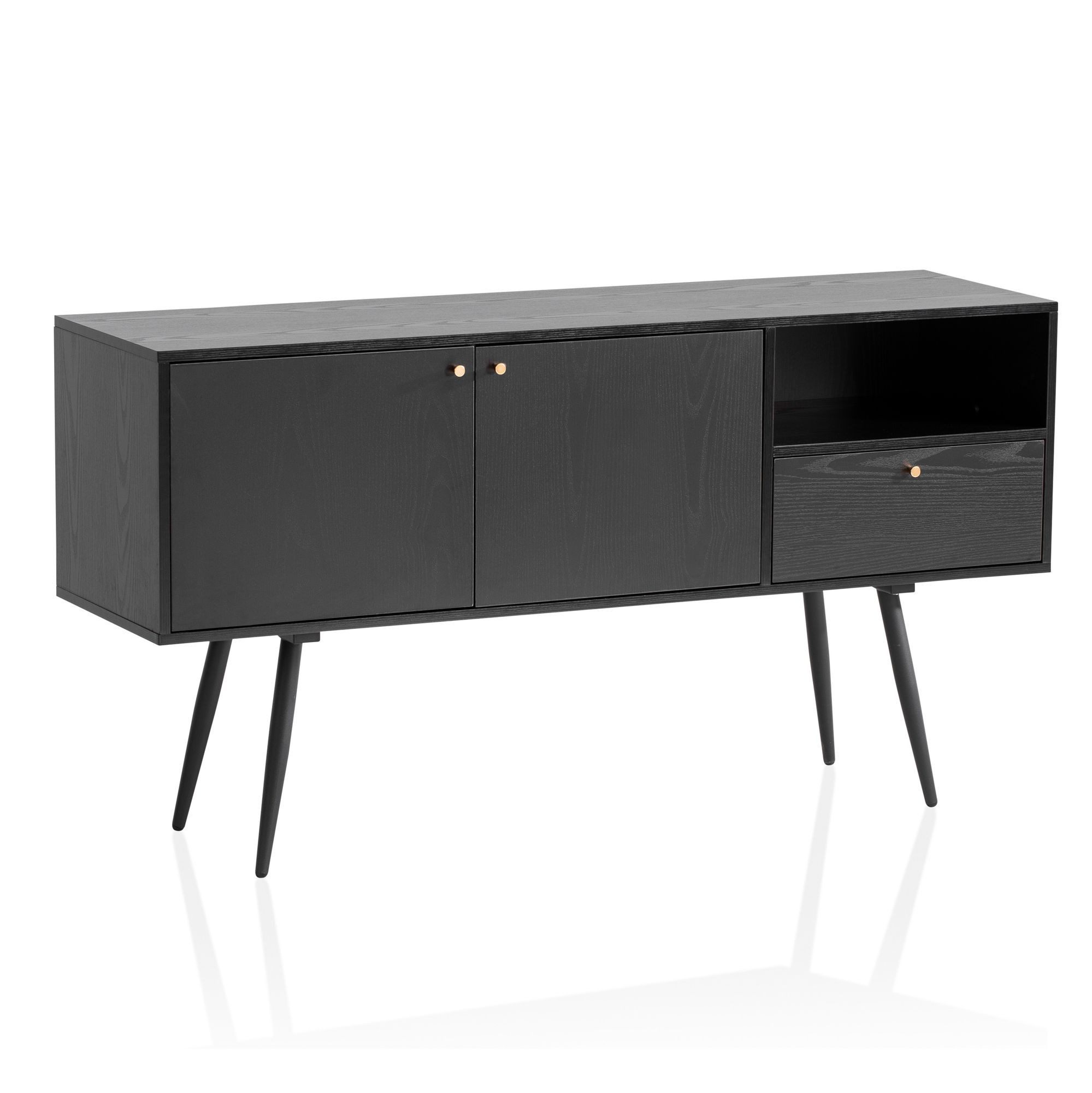 furnicato Sideboard Schwarz 140x75x40 cm mit Goldfarbenen Griffen (1 St)