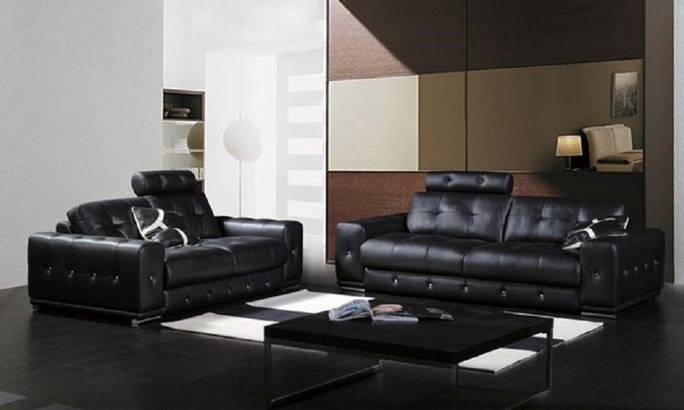 Sofa in 32 Sitz Leder Gruppe Couchen Garnitur Sofagarnitur Sofas Europe Set, Made Schwarz Polster JVmoebel