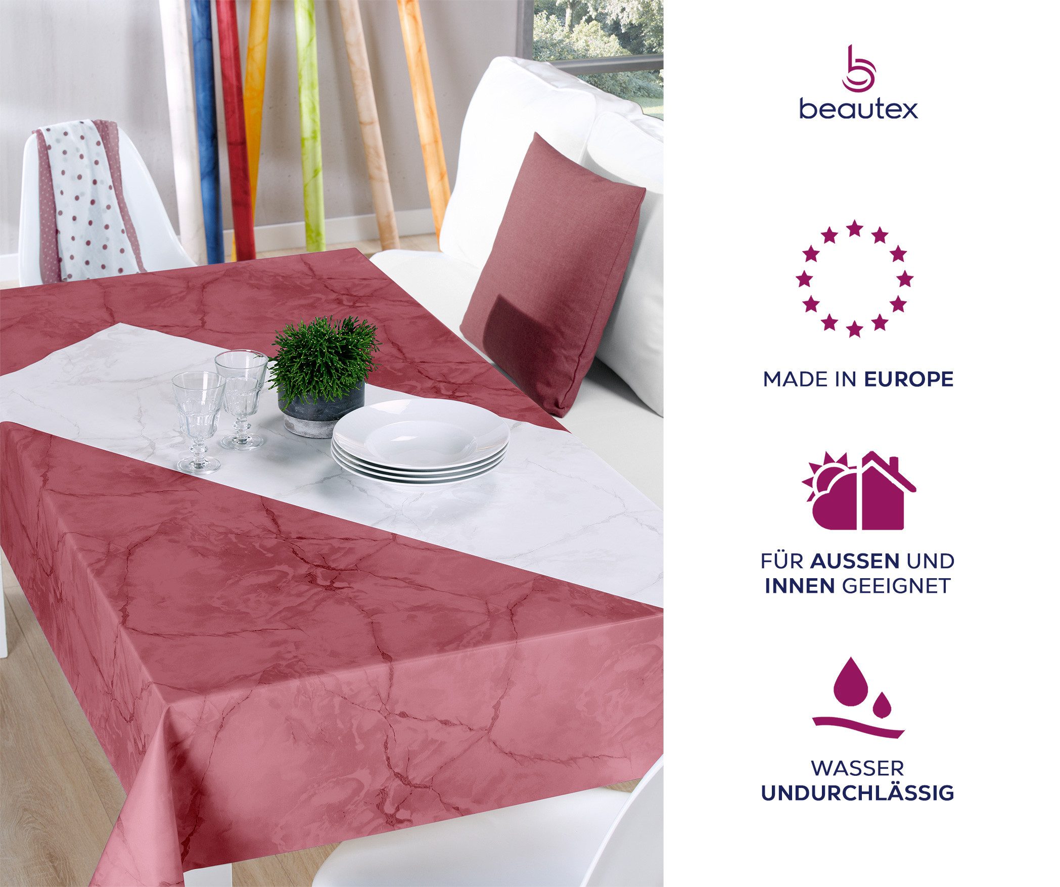 Beautex Tischdecke Wachstuchtischdecke abwischbar, Gartentischdecke Marmorstein (1-tlg)