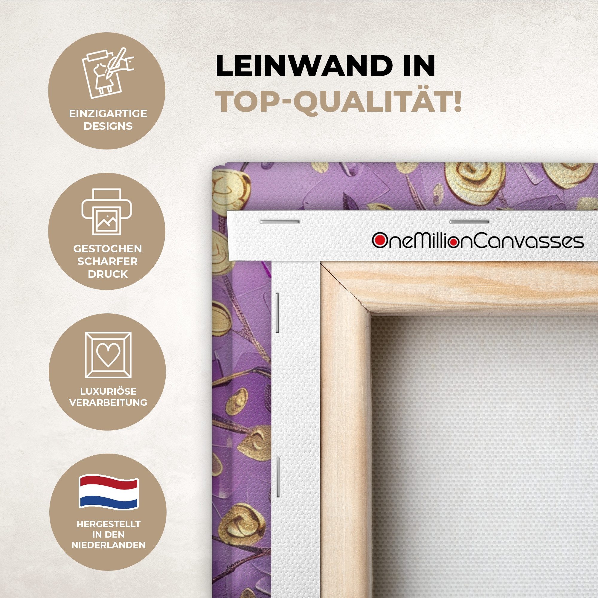 OneMillionCanvasses® Leinwandbild Baum des Lebens - Lila - Gold - Modern, Fotodruck (1 St), Wandbild, Deko Schlafzimmer Wohnzimmer Flur 20x20 cm