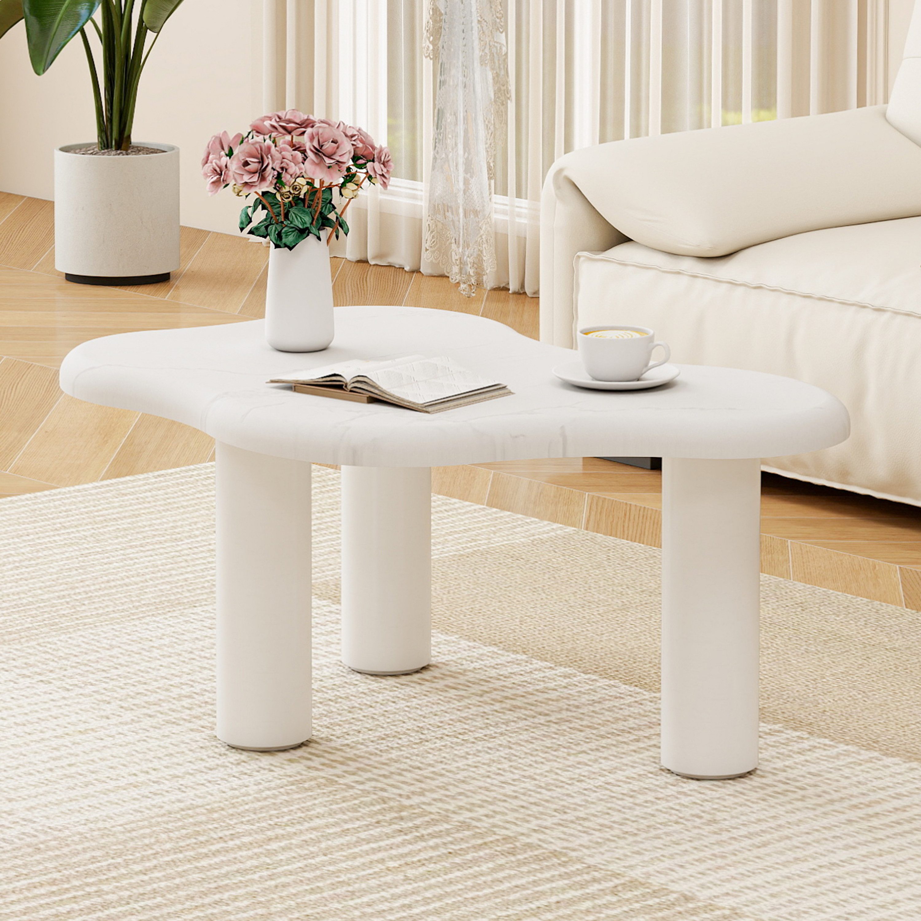 STILVORA Couchtisch Couchtisch Wohnzimmertisch Sofatisch mit Massivholzbeine (Marmoroptik, wolkenförmiges Design, abgerundete Tischkanten, Massivholzbeine, kratzfest, fleckenresistent und pflegeleicht), Für Wohnzimmer, Lounge, Familienbereiche und moderne Wohnräume