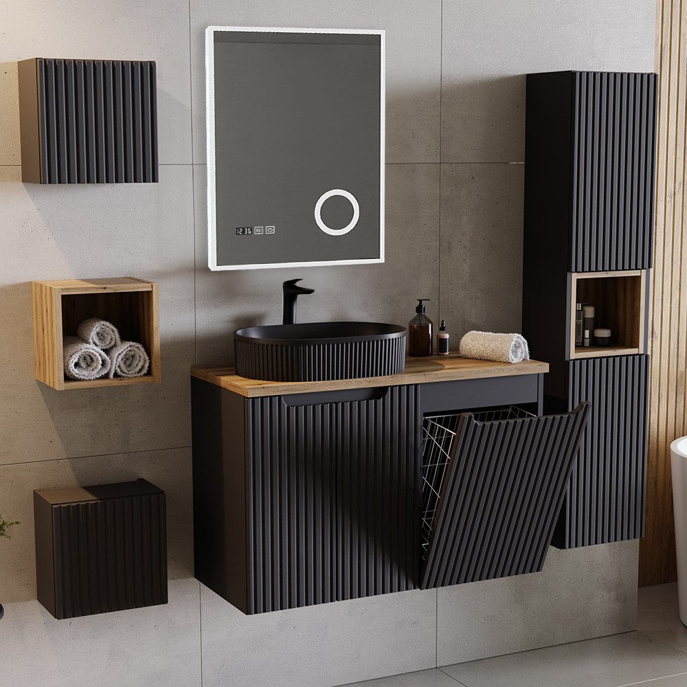 Lomadox Badmöbel-Set NEWPORT-56-BLACK, (Spar-Set, 6-St., Badschränke Badreg günstig online kaufen