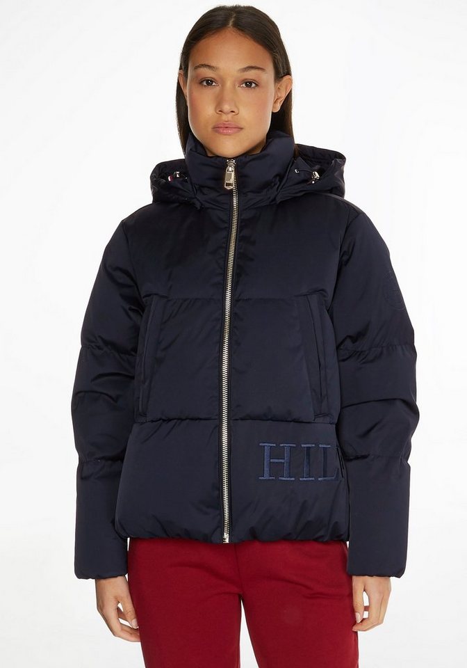 Tommy Hilfiger Steppjacke SATEEN DOWN HOODED JACKET mit Tommy Hilfiger  Schriftzug