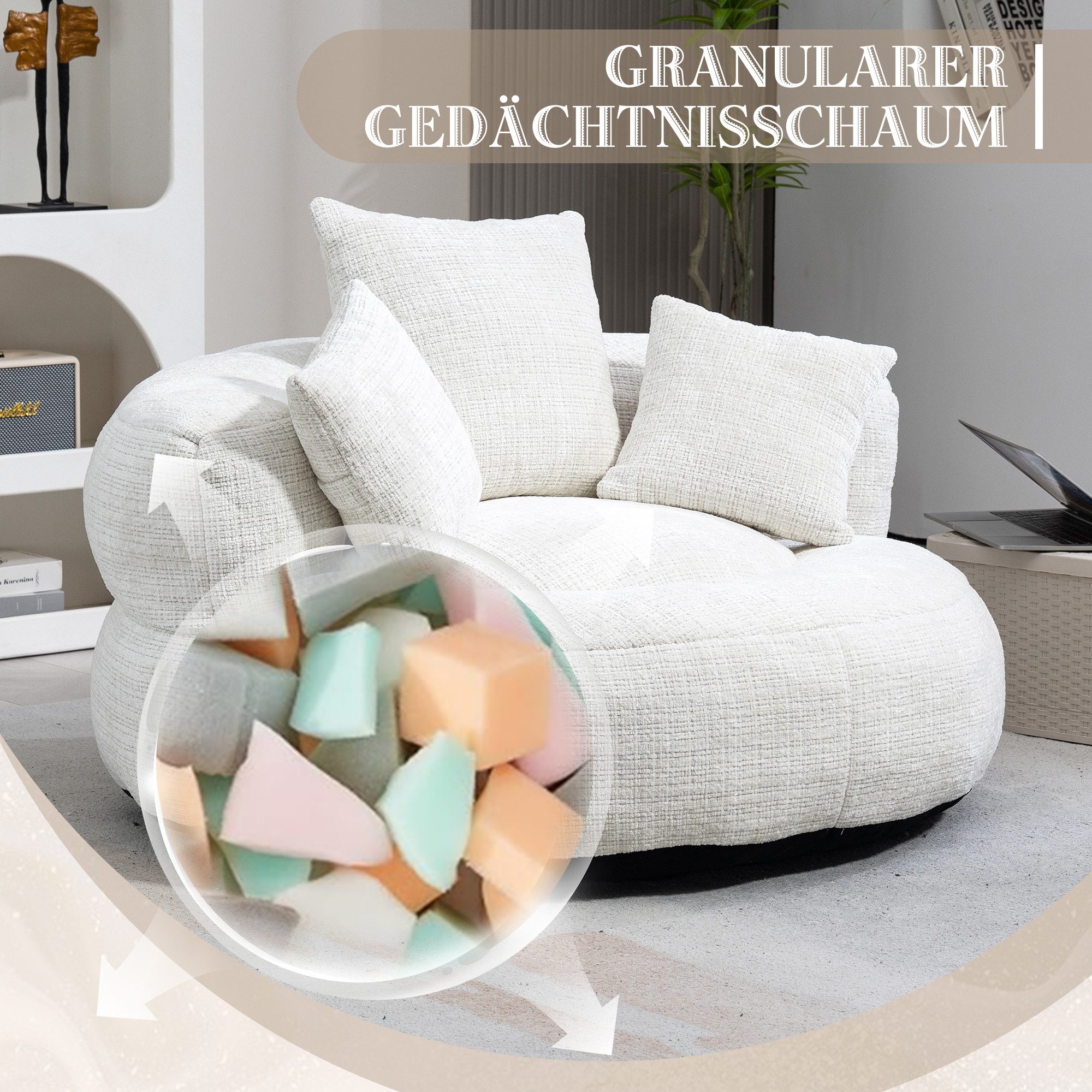 Celya Sitzsack Lazy Sofa Gaming Sofa Stuhl mit drei Kissen,hoch Rücken Sitzsack Stuhl (1 Sitzsack, 3 Kissen), Couch für Erwachsene und Kinder, für Schlafzimmer und Büro,Weiß