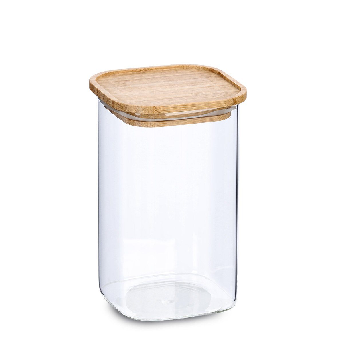 Zeller Present Badaccessoire-Set Vorratsglas m. Bambusdeckel, 1300 ml, Borosilikat Glas / Bambus / Silikon, transparent, ca. 10 x 10 x 17,7 cm