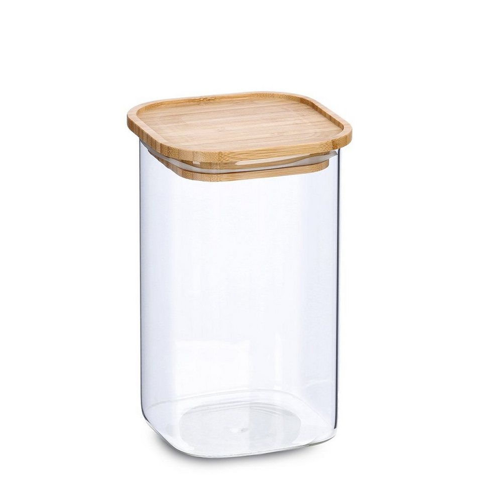 Zeller Present Badaccessoire-Set Vorratsglas m. Bambusdeckel, 1300 ml,  Borosilikat Glas / Bambus / Silikon, transparent, ca. 10 x 10 x 17,7 cm,  Silikonring im Deckel für einen sicheren Verschluss