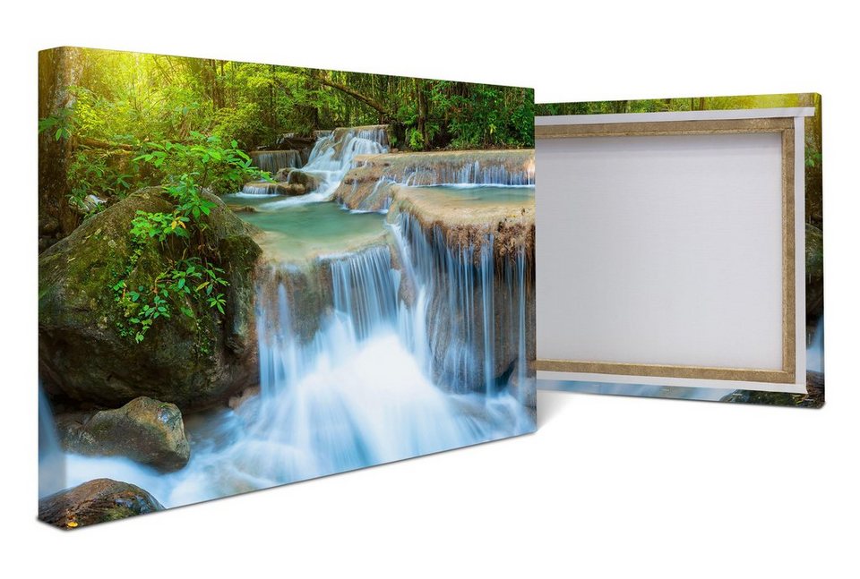 wandmotiv24 Leinwandbild Wasserfall im Dschungel, Urwald, Wasser,  Landschaft (1 St), Wandbild, Wanddeko, Leinwandbilder in versch. Größen