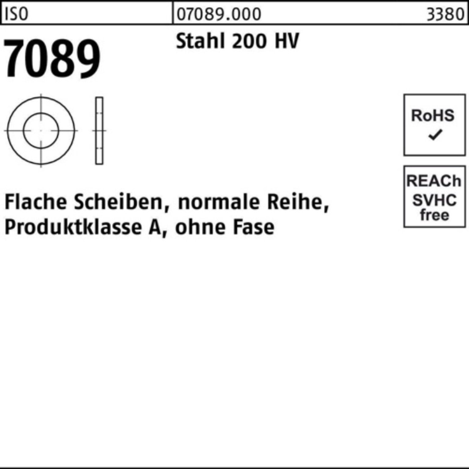 Bufab Unterlegscheibe 100er Pack Unterlegscheibe ISO 7089 o.Fase 33 Stahl 200 HV 50 Stück I | Unterlegscheiben