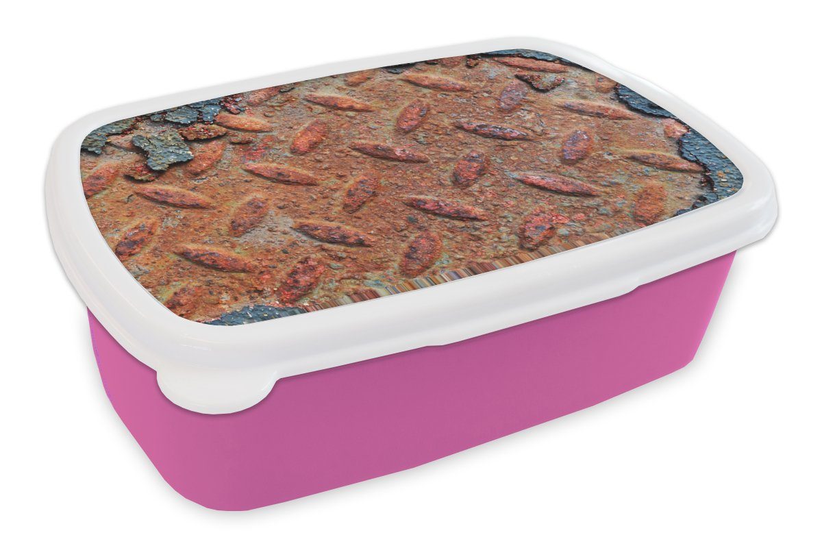 MuchoWow Lunchbox Diamantplatte - Beton - Rost - Vintage, Kunststoff, (2-tlg), Brotbox für Erwachsene, Brotdose Kinder, Snackbox, Mädchen, Kunststoff rosa