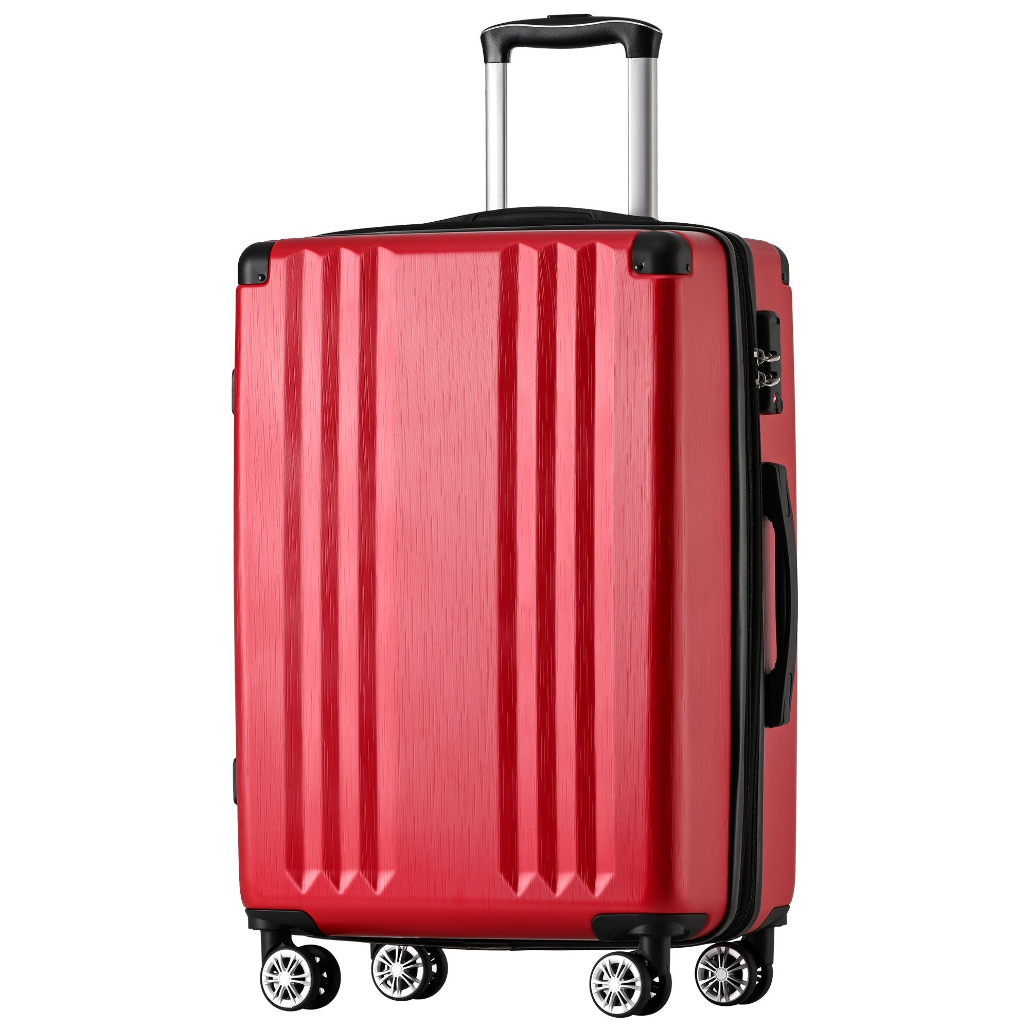Ulife Hartschalen-Trolley Rollen,TSA ABS cm Rot Reisekoffer mit Zollschloss, 66,5×45.5×28 L-Größe: 4 Rollen, 360°