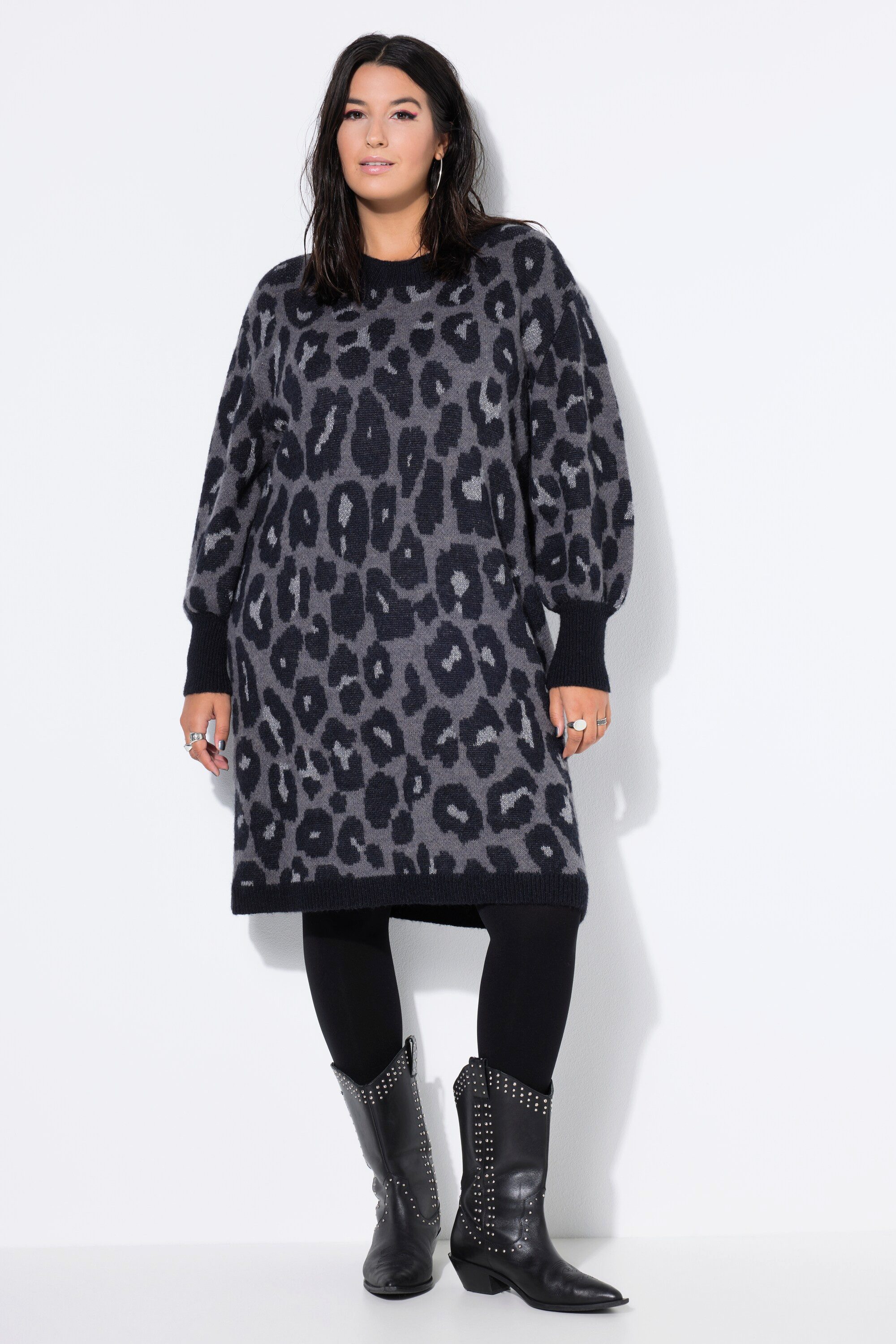 Studio Untold Jerseykleid Strickkleid oversized Leo-Muster Ballonärmel günstig online kaufen