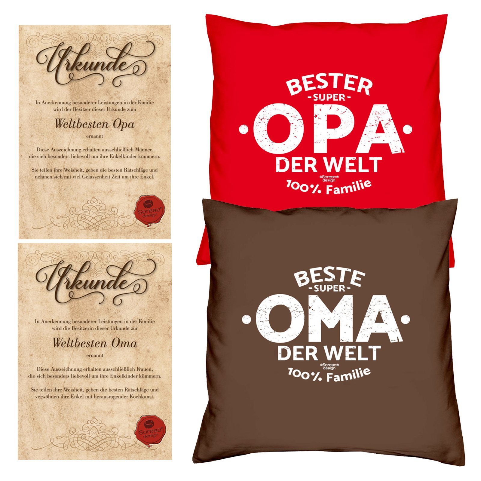 Soreso® Dekokissen (Made in Deutschland) Muttertagsgeschenk Vatertagsgeschenk, Dekoratives Baumwoll Kissen, Deko-Kissen mit Füllung, Zierkissen mit Bezug, Sofakissen, Wohnzimmer, Schlafzimmer, Küche, Kissenhülle 40x40cm, Oma & Opa Geschenk, Langlebiger Druck, Waschechte Farben rot