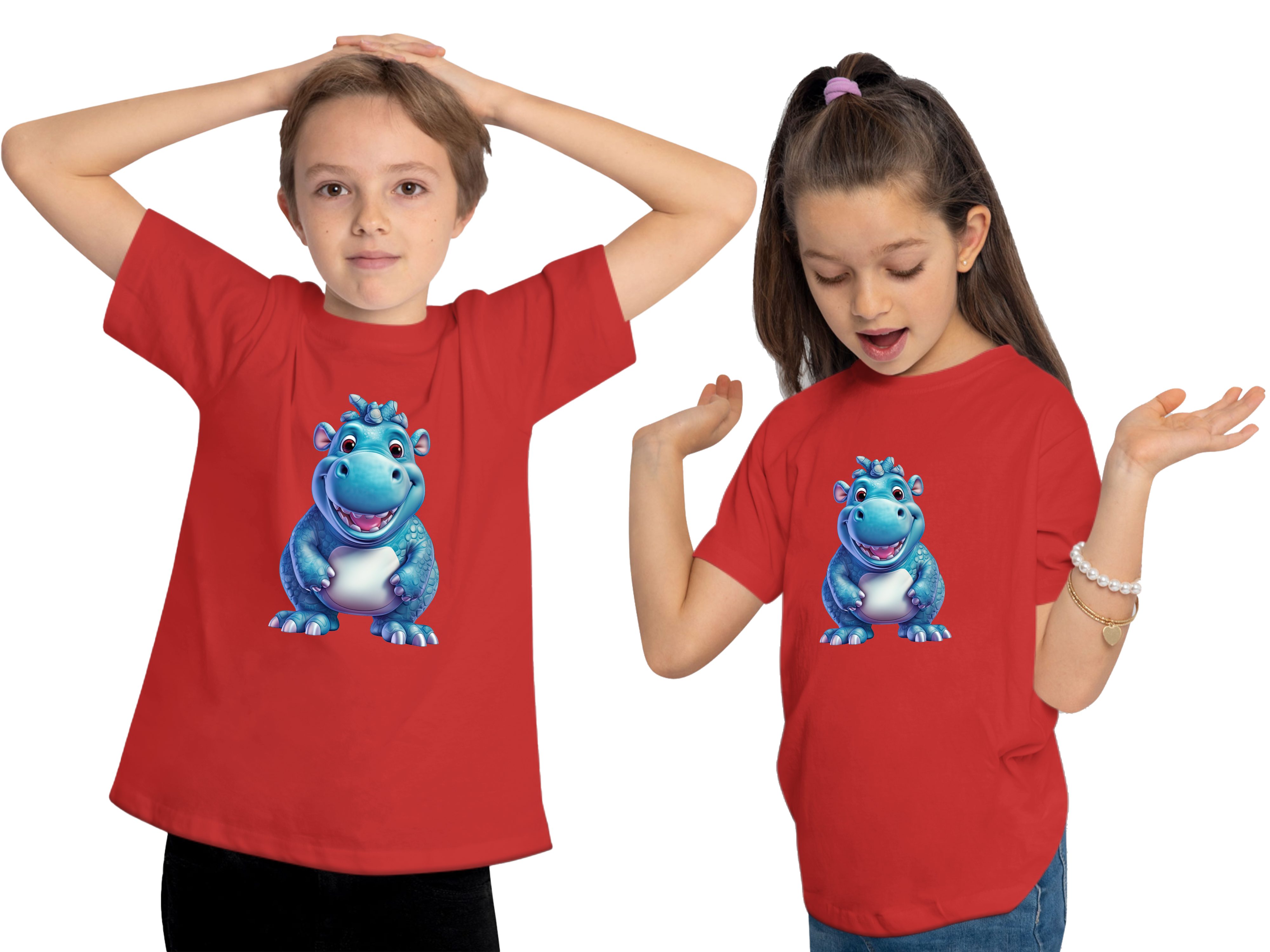 bedruckt MyDesign24 Aufdruck, Baumwollshirt Nilpferd Kinder mit Hippo T-Shirt - Print Shirt Wildtier i274 Baby rot