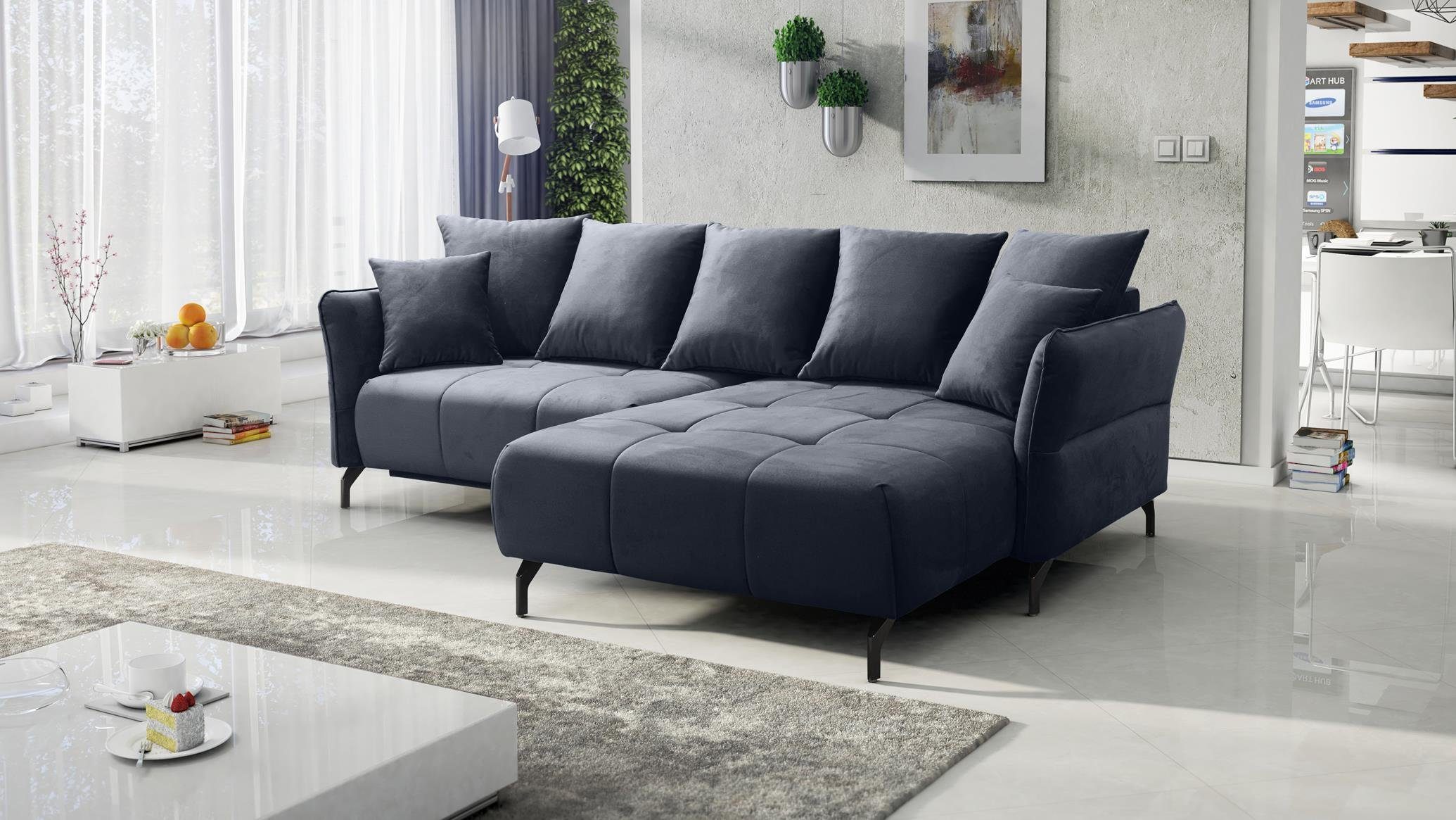 Furnix Ecksofa KAIROSS Sofa mit Schlaffunktion Auswahl, mit Bettkasten, ausziehbare Liegefläche: 133 x 234 cm Dunkelgrau EL22 | Ecksofas