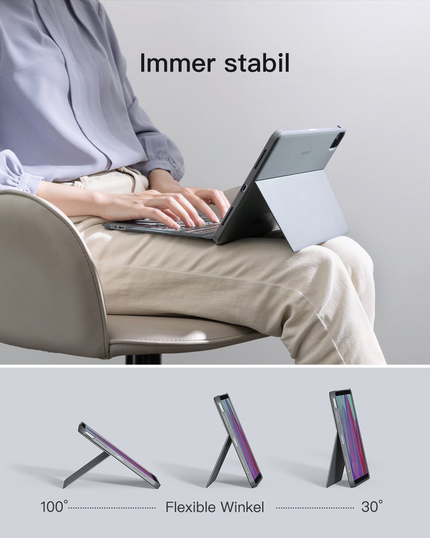 Inateck für 2025 iPad Air Pro 10.9/11/12.9/13 Zoll iPad-Tastatur (Bluetooth Tastaturhülle,Hoch-/Querformat Ständer)