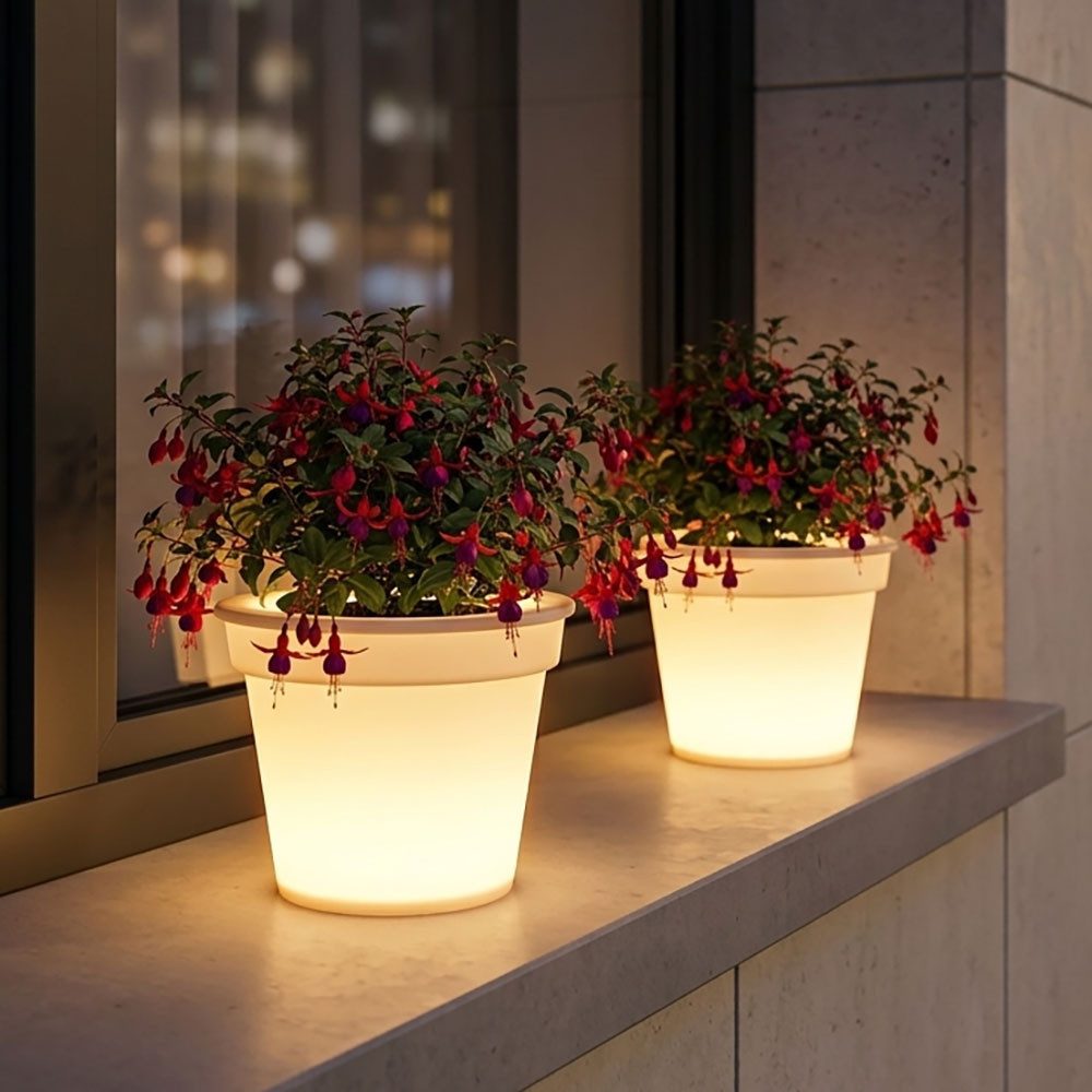Harms Import Gartenleuchte, LED-Leuchtmittel fest verbaut, Neutralweiß, Solar LED Außen Blumenkübel Garten Blumentopf leuchtend 2er Set