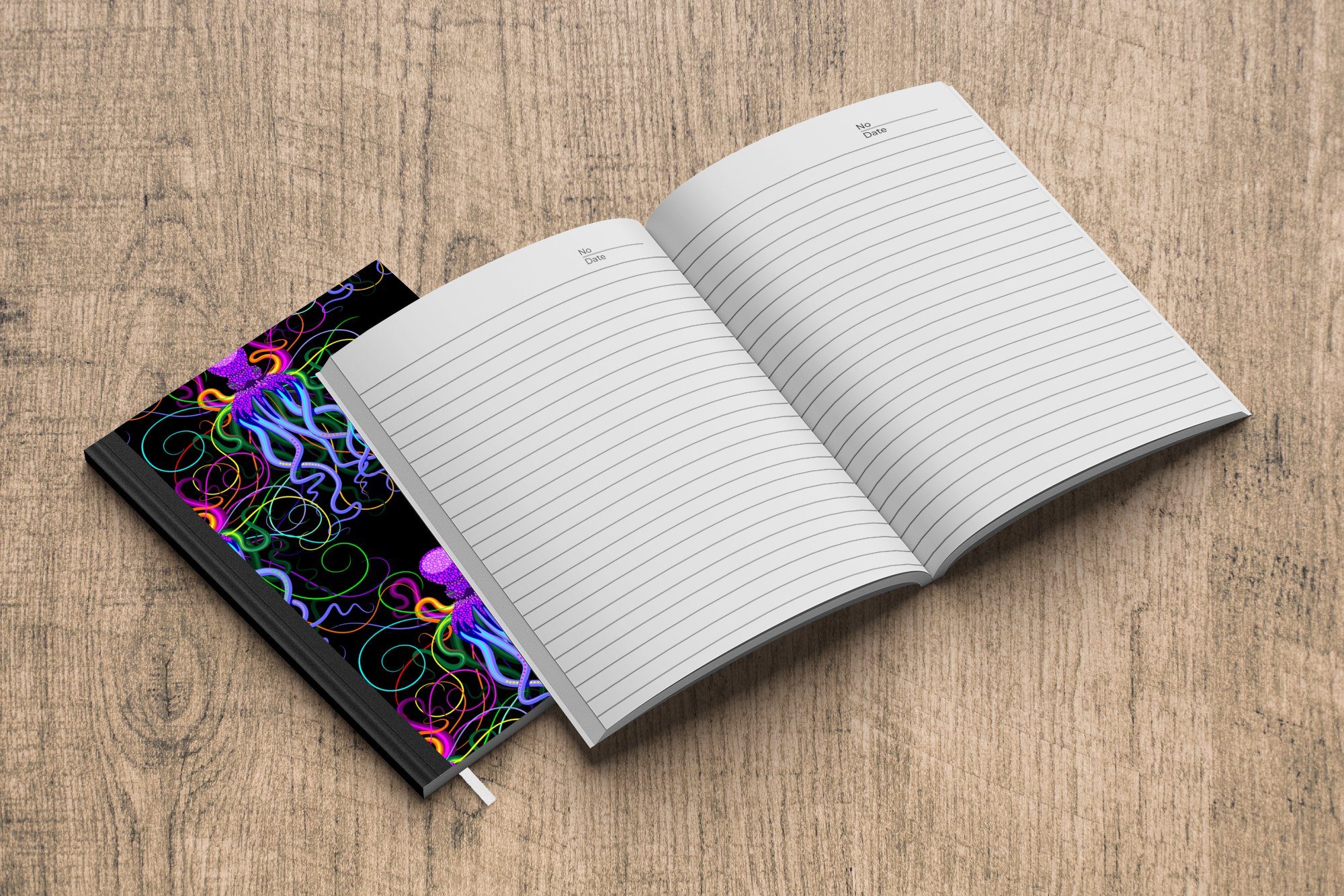 Journal, - Muster, Seiten, Neon - - Merkzettel, Haushaltsbuch Notizbuch Tagebuch, MuchoWow A5, - Abstrakt Oktopus Regenbogen Notizheft, 98