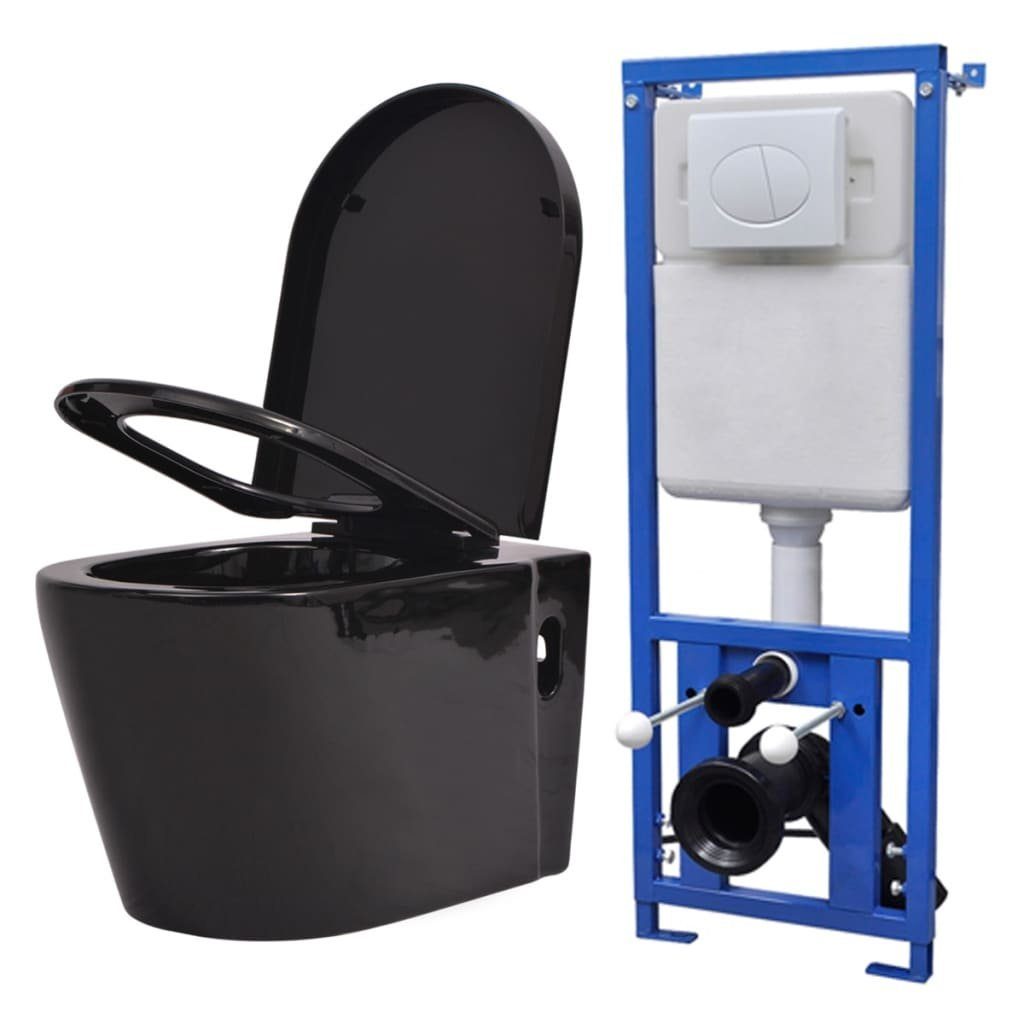 vidaXL Tiefspül-WC Hänge-Toilette mit Einbau-Spülkasten Keramik Schwarz