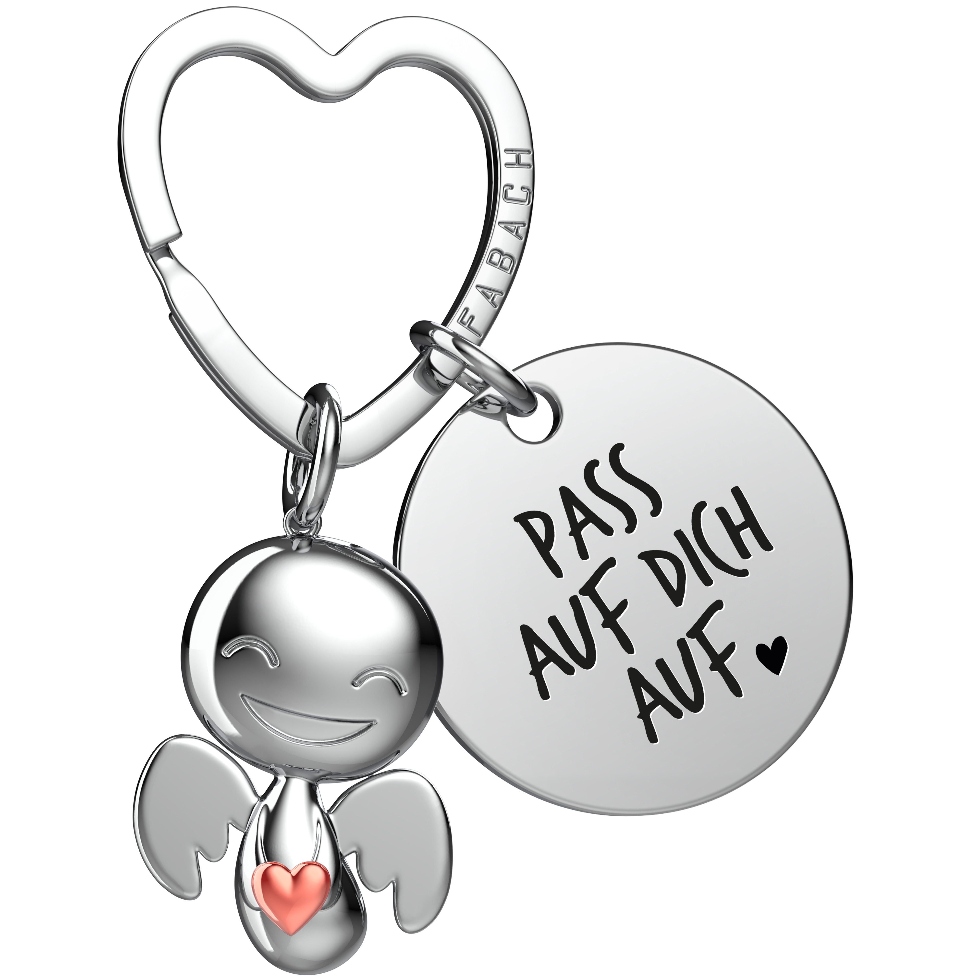 FABACH Schlüsselanhänger Schutzengel Happy mit Herz & "Ich liebe dich" Gravur