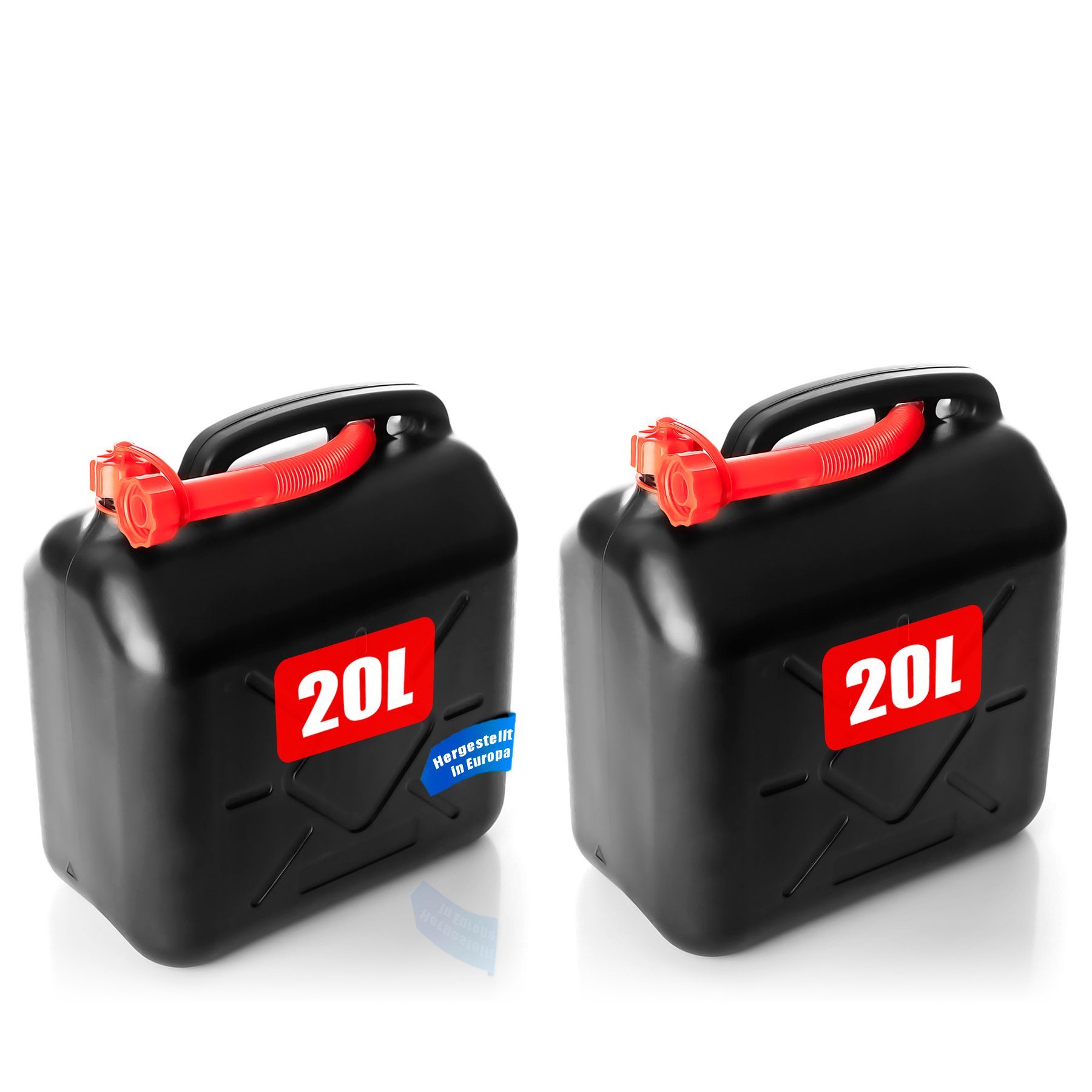 BigDean Benzinkanister 20L mit flexiblem Ausgießer - Kanister für Benzin, Diesel & AdBlue (Set, 2 St., Kanister + Ausgiesrohr), UN-Zulassung, Höchste Sicherheitsanforderung, Sicherheitsverschluss