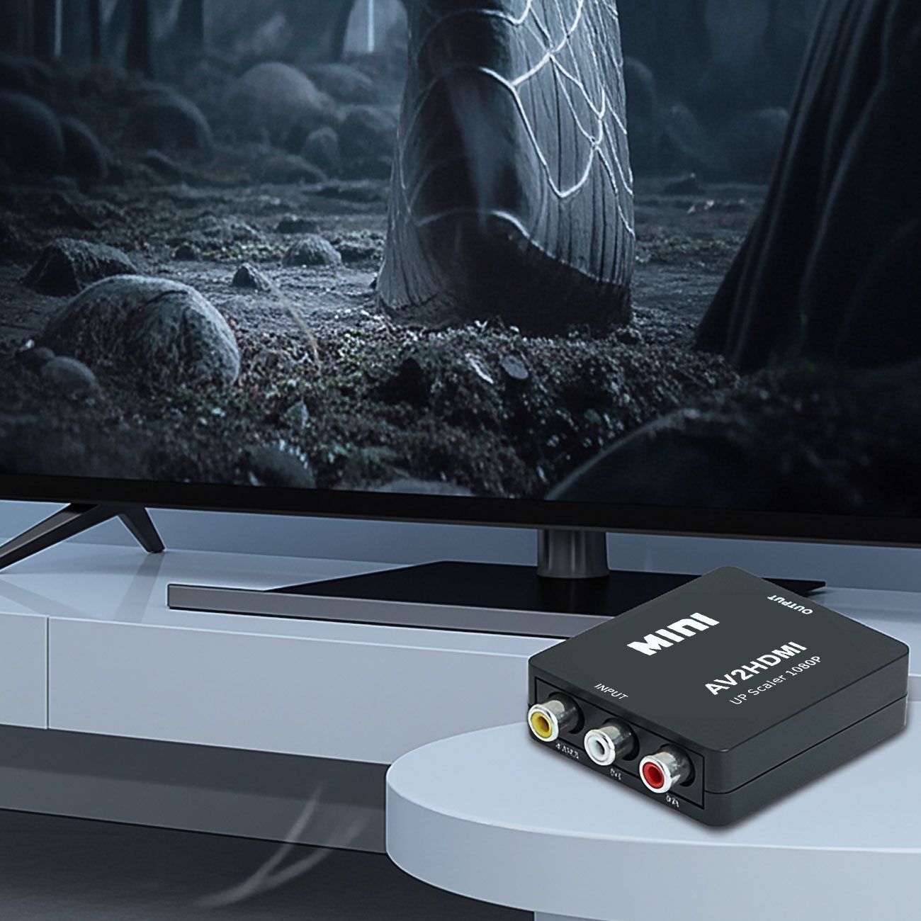 shop'n smile ideoon AV auf HDMI Adapter 1080p, RCA Konverter für Retro-Konsolen & TVs HDMI-Adapter HDMI-Stecker (Ausgang) / Cinch-Buchsen (Eingang) & USB-Mini/Micro-Buchse (Stromzufuhr) zu 3x Cinch-Buchsen (RCA für Video und Audio links/rechts), AV-HDMI K