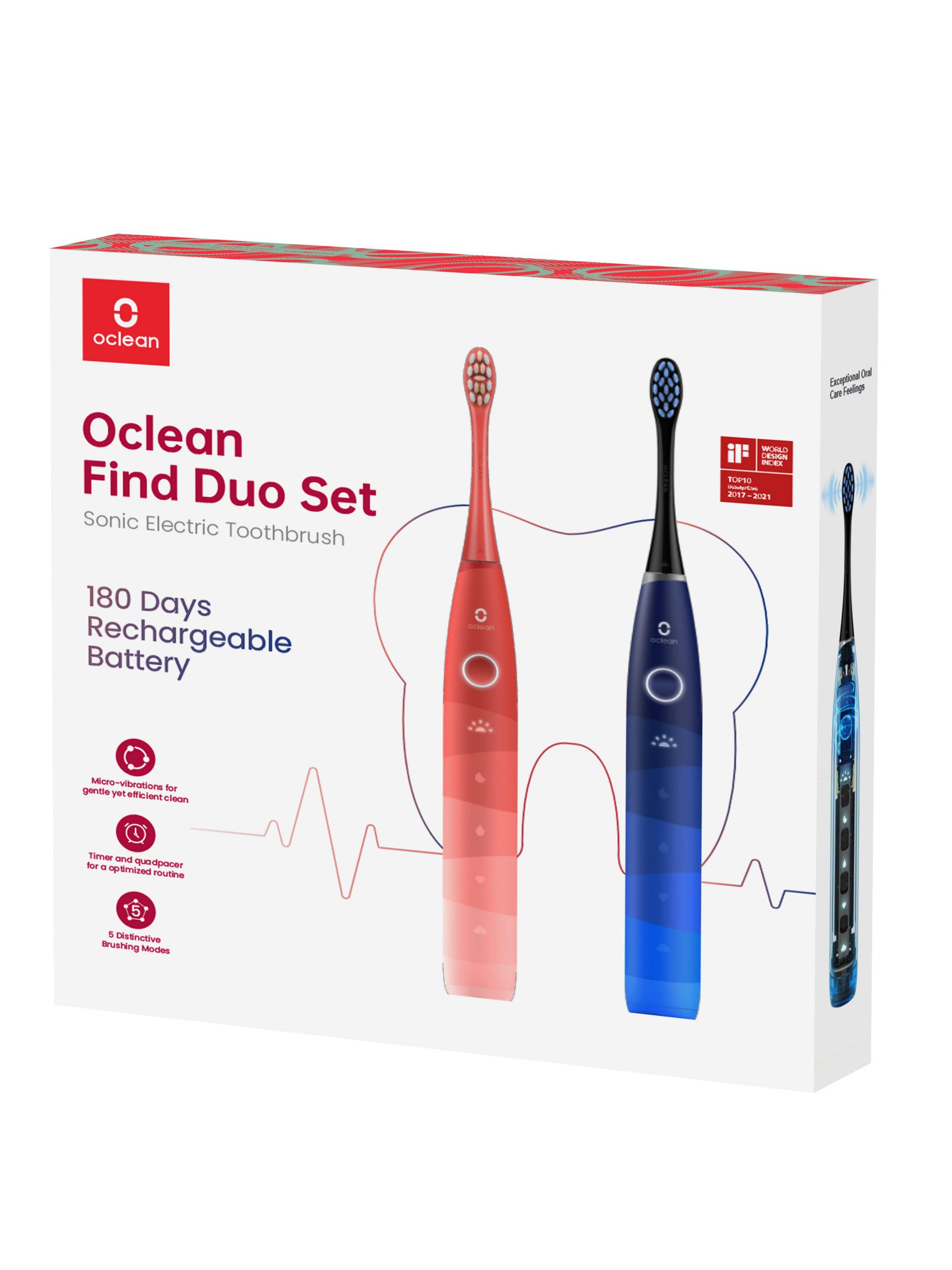 Oclean Elektrische Zahnbürste Oclean Electric Toothbrush Find Duo Set Rot und Blau