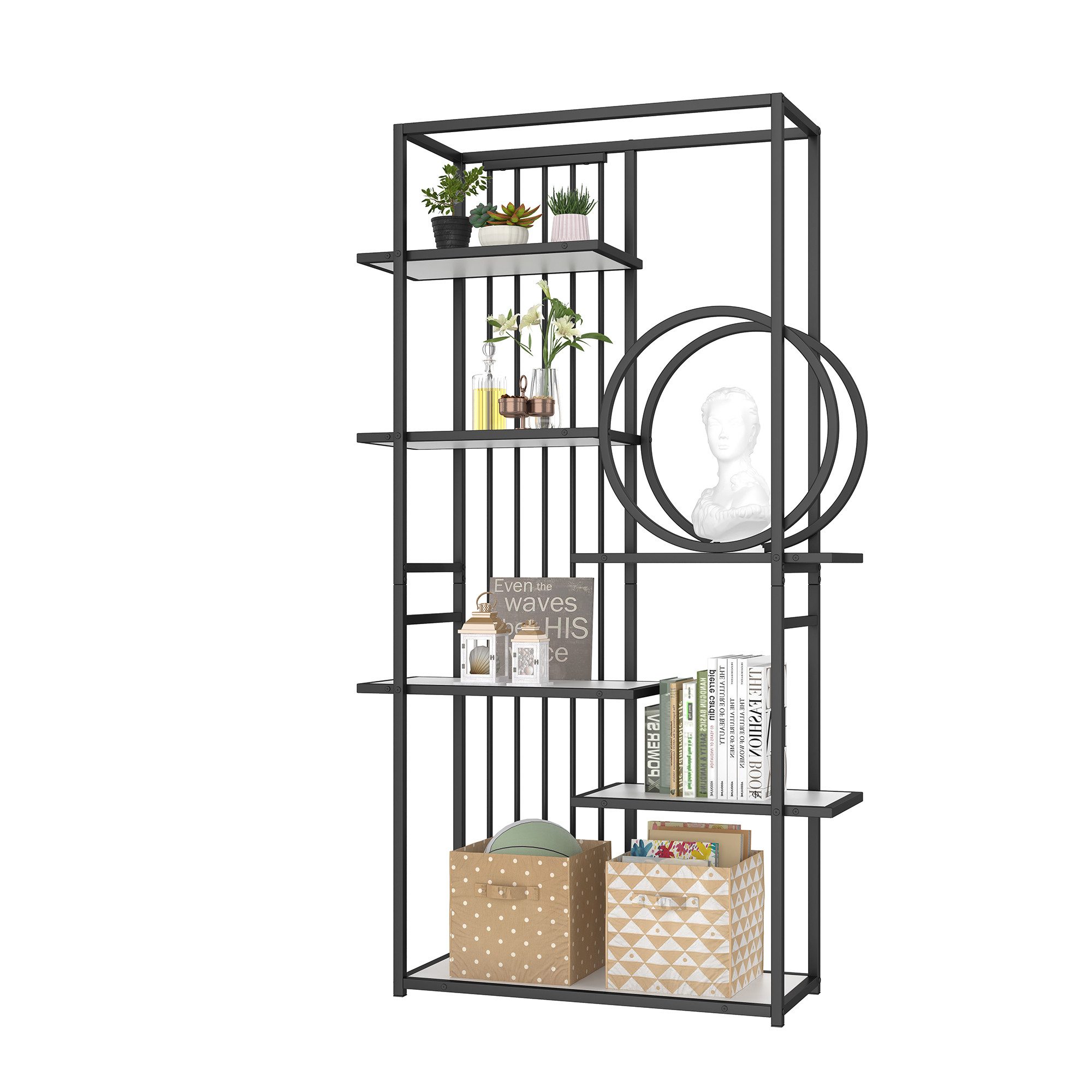 REDOM Bücherregal Metallregal,Wandregal, Modernes Metallregal Weiß-Schwarz, günstig online kaufen