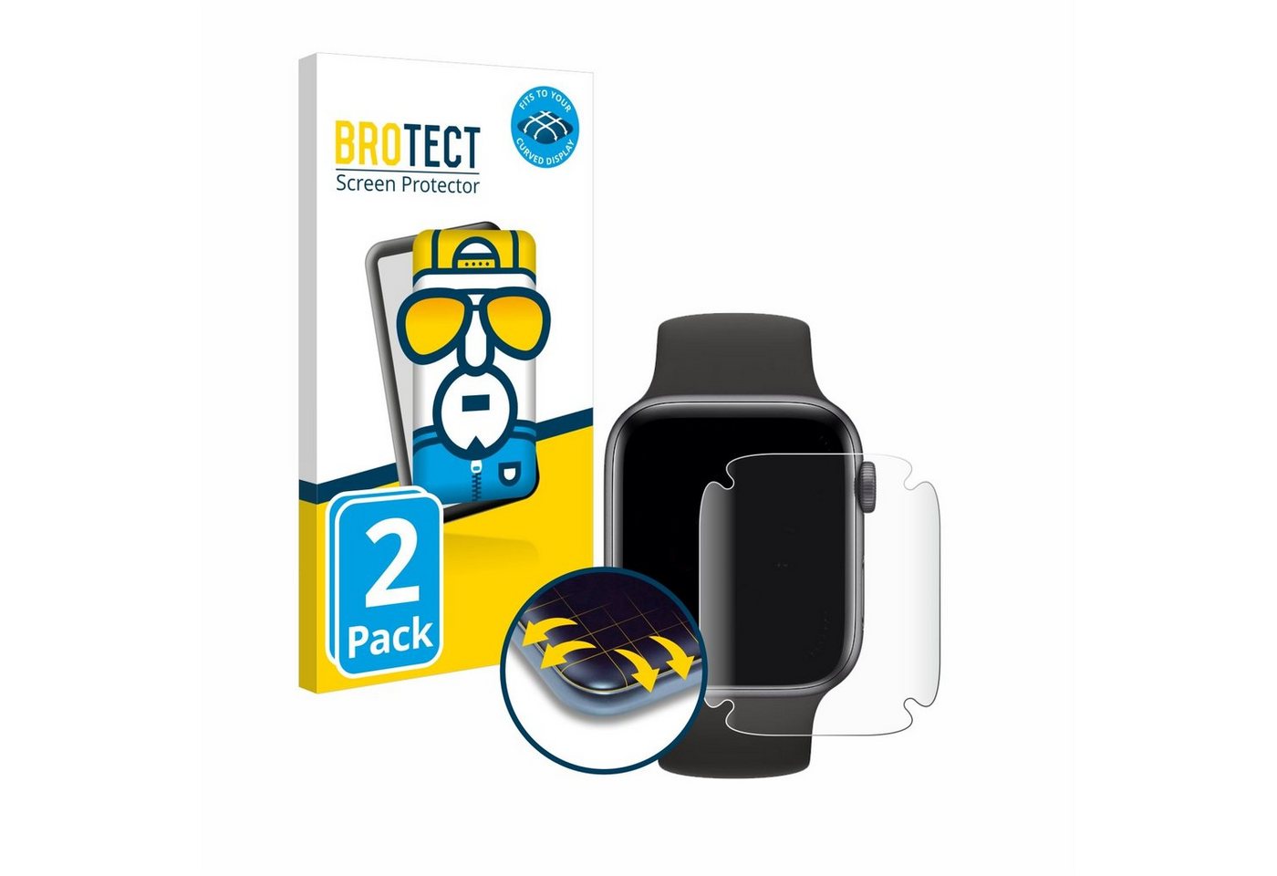 BROTECT Displayschutzfolie Fullscreen Schutzfolie für Apple Watch SE (40 mm), 2 Stück, Displayschutz Folie Fullcover Klar Transparent