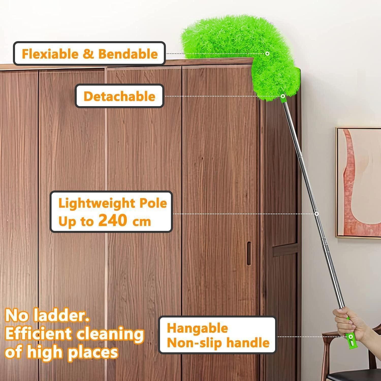 LuxusKollektion Staubwedel Staubwedel Teleskop 240cm Waschbar Mikrofaser Biegbar Grün 4