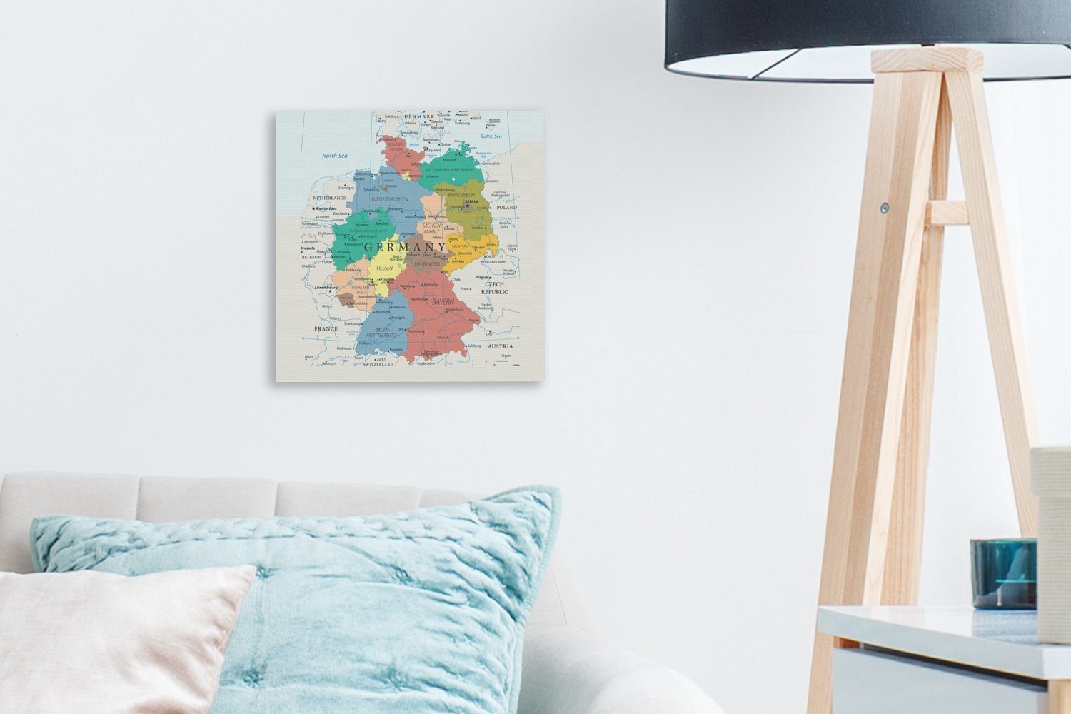 OneMillionCanvasses® Leinwandbild Detaillierte Karte von Deutschland, Fotodruck (1 St), Wandbild, Deko Schlafzimmer Wohnzimmer Flur 20x20 cm – Bild 3 von 5