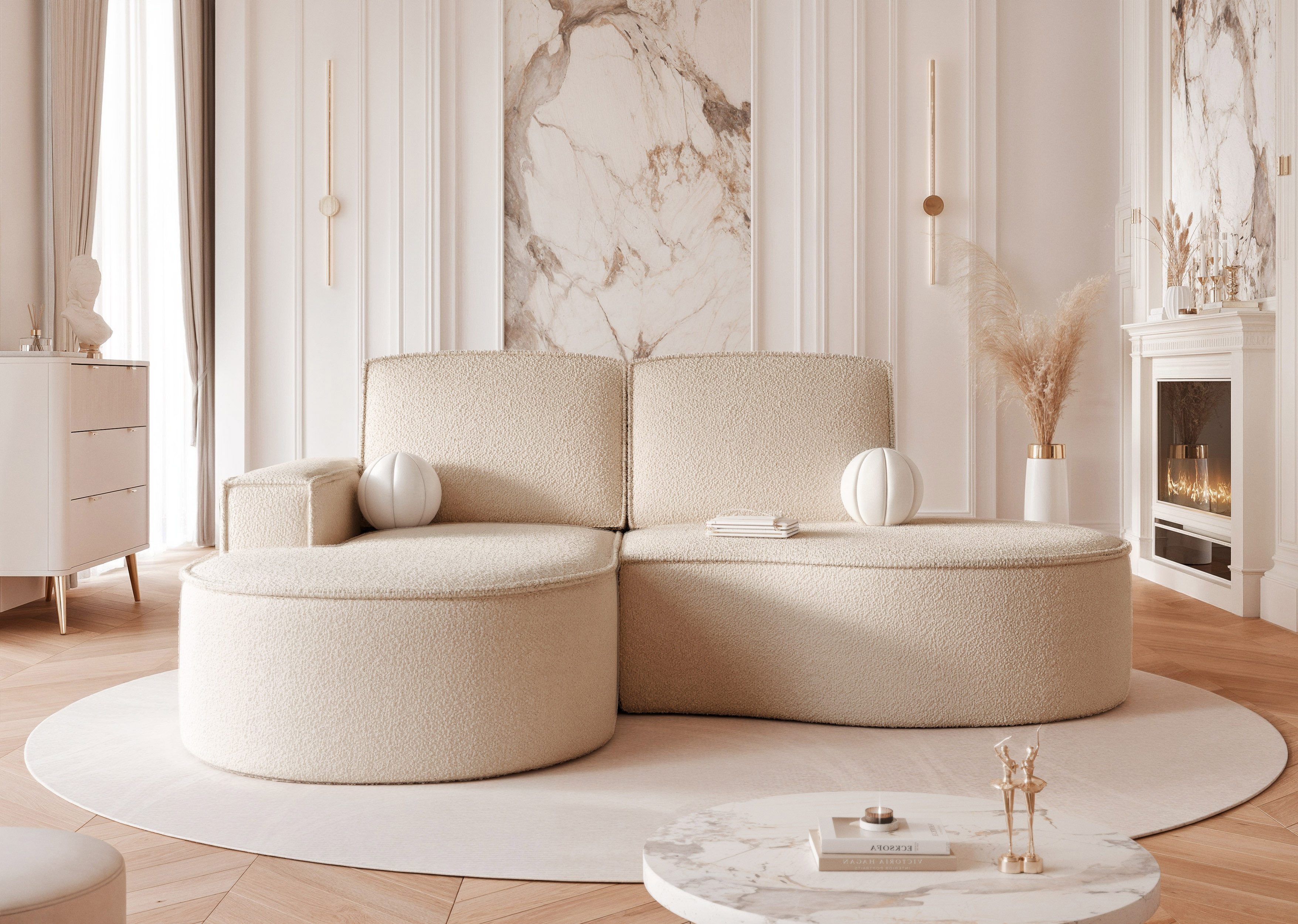 yourhouse24 Ecksofa Kompakte Design-Couch SOFIA L – Organischer Look & Bonell-Federung