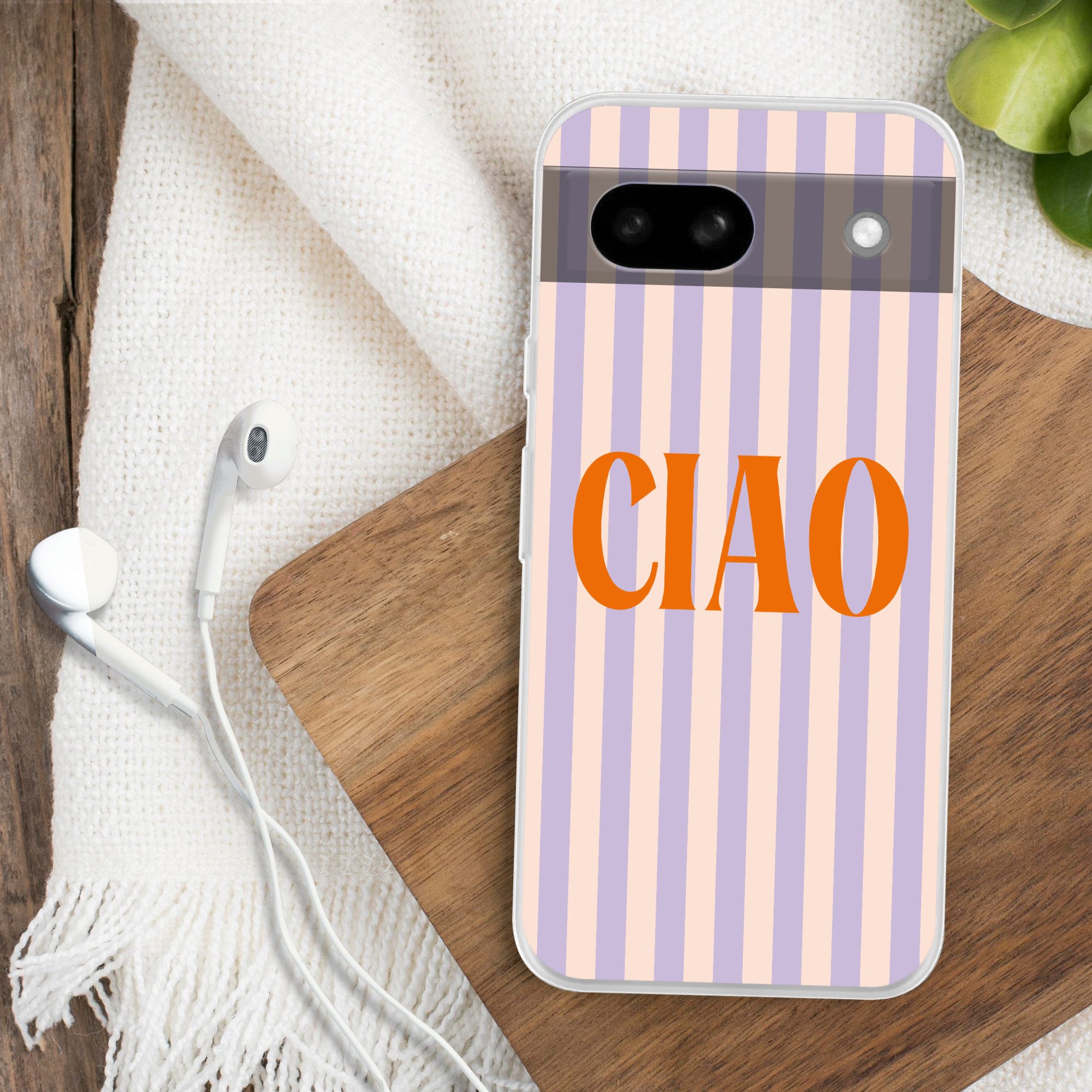 MuchoWow Handyhülle für Google Pixel 8a Ciao - Zitat - Pastell - Streifen, Phone Case, Silikon, Schutzhülle Dünn