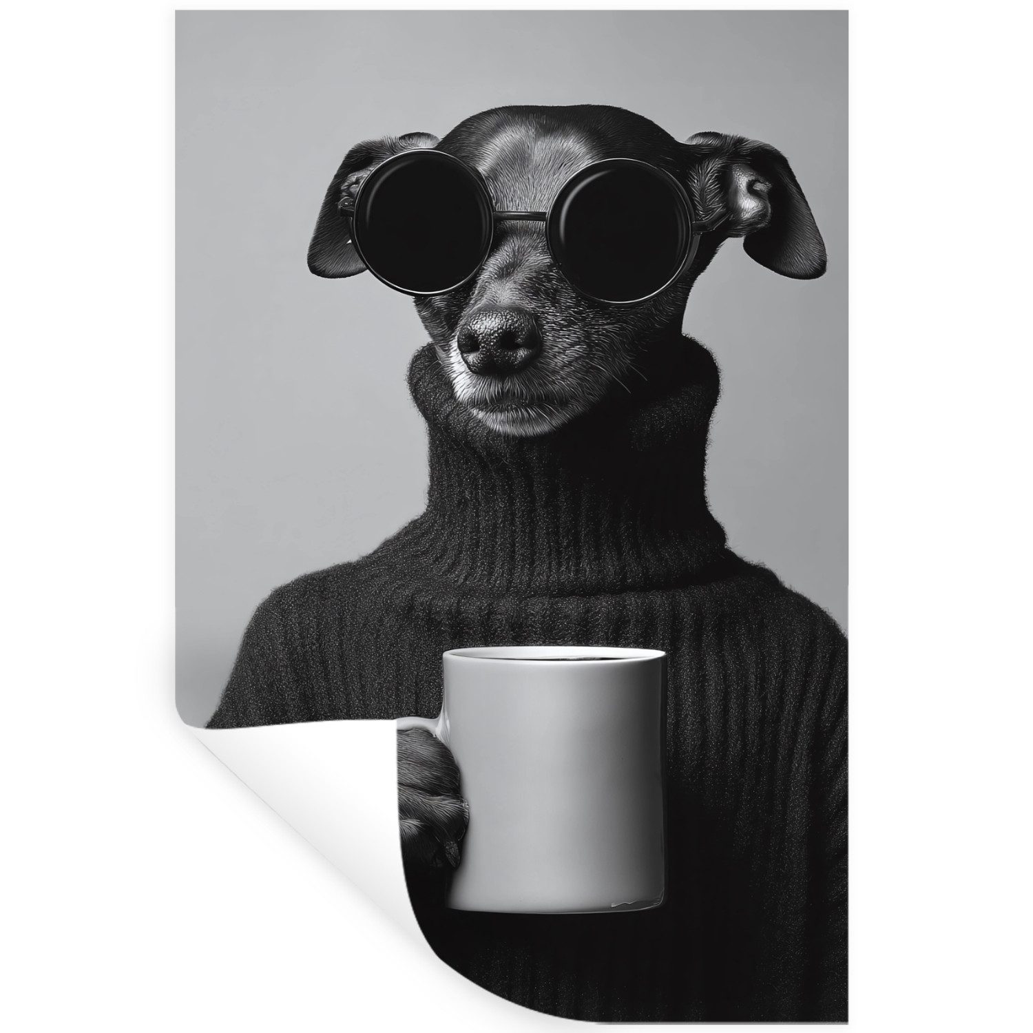 MuchoWow Wandsticker Rollkragenpullover - Hund - Brille - Becher (1 St), Wanddeko, Aufkleber, Wandtattoo, 80x120 cm