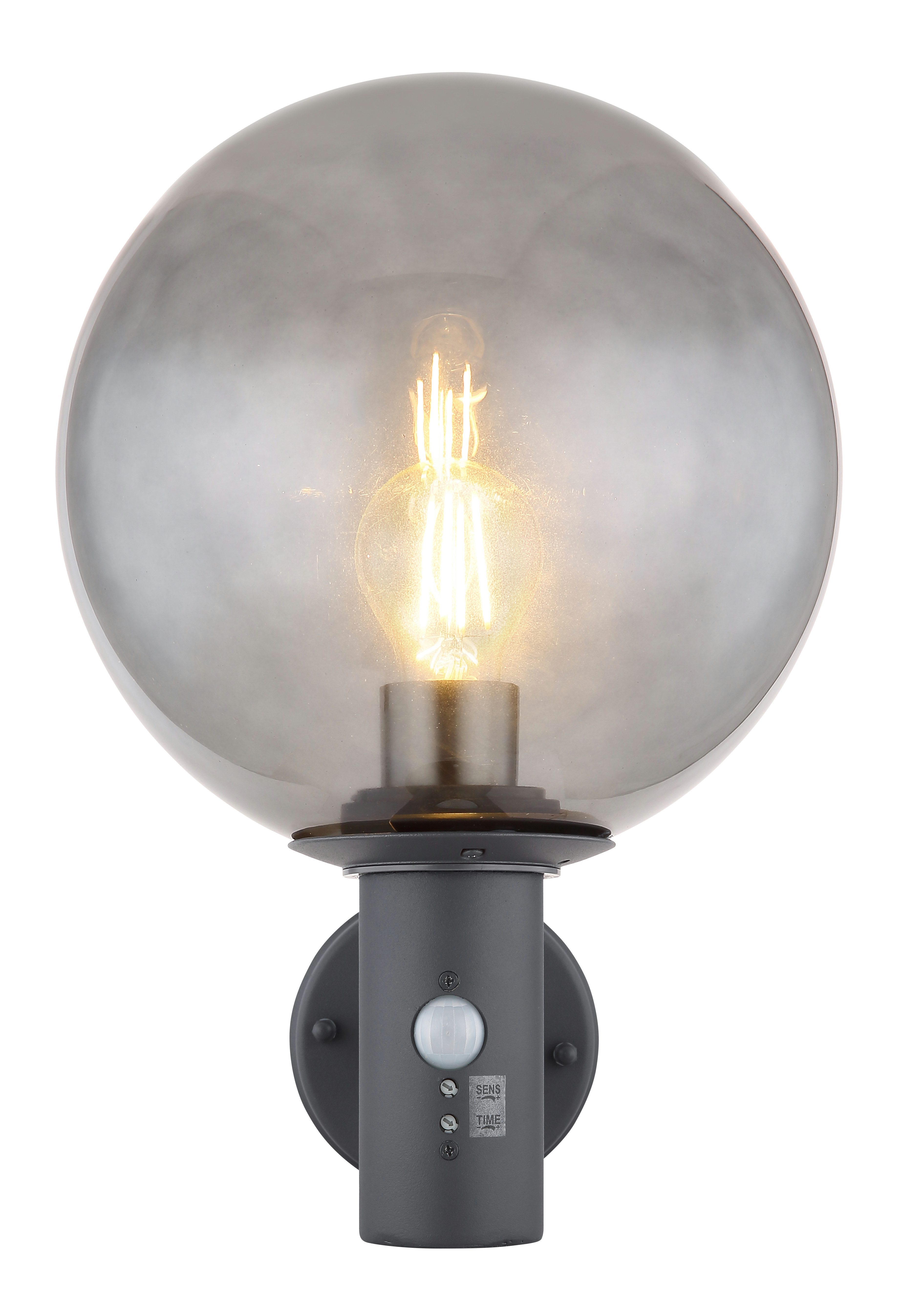 GLOBO LIGHTING Außen-Wandleuchte HEDWIG, ohne Leuchtmittel, Außenleuchte Edelstahl/Anthrazit, Glas, Sensor, IP44, E27