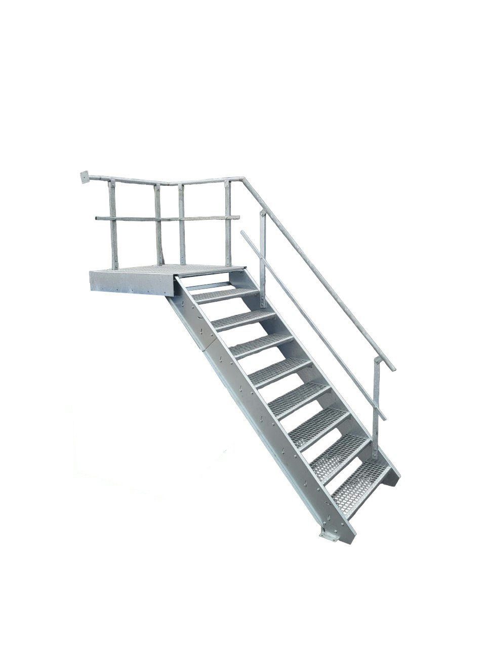 SRM Design Außentreppe 8 Stufen + Podesttreppe Geländer rechts breite 100cm höhe 135-180cm