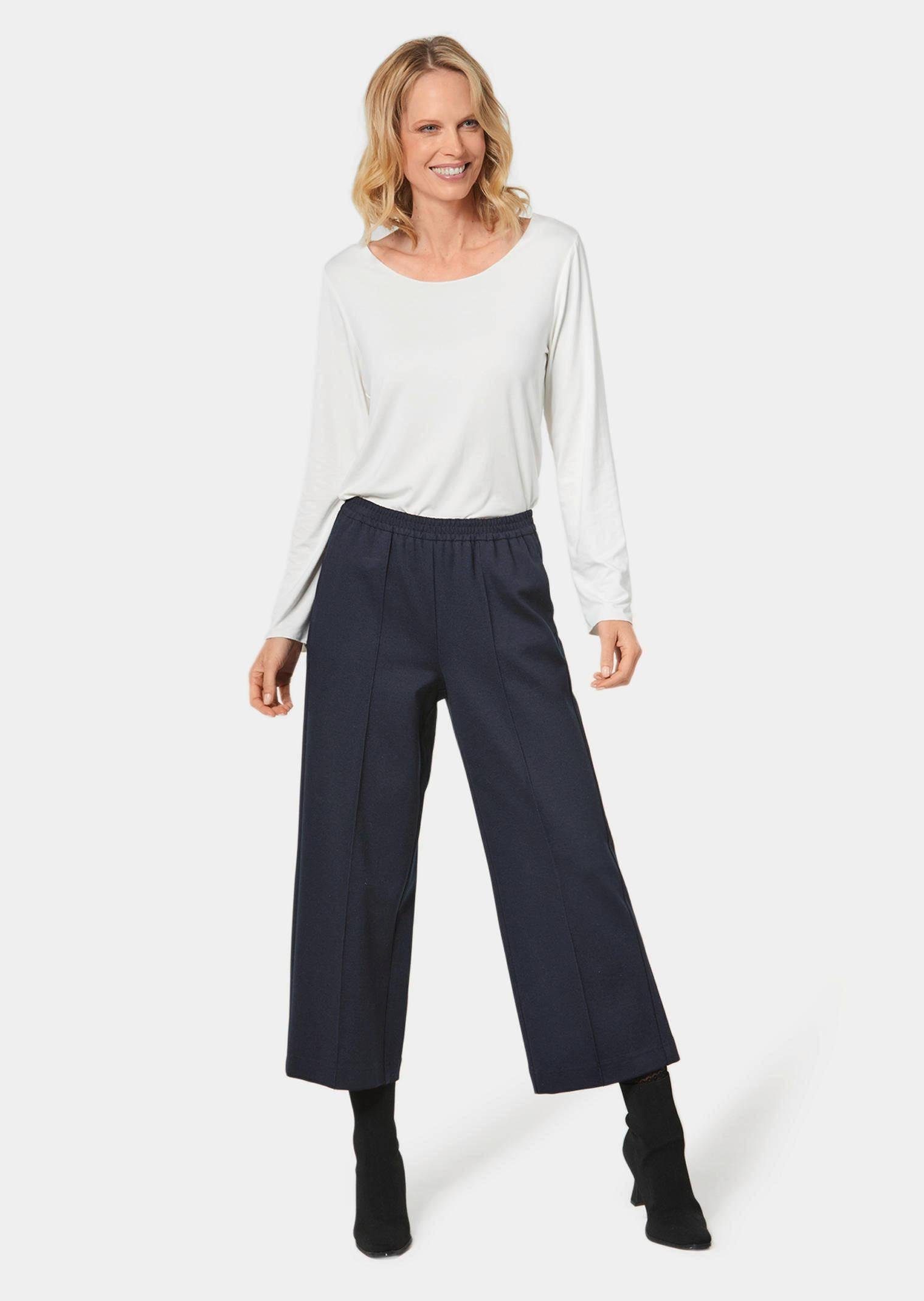 GOLDNER 7/8-Caprijeans Kurzgröße: Verkürzte Jersey-Hose VERA mit Biesen 7/8-Viskose-Culotte mit elastischem Bund und Taschen
