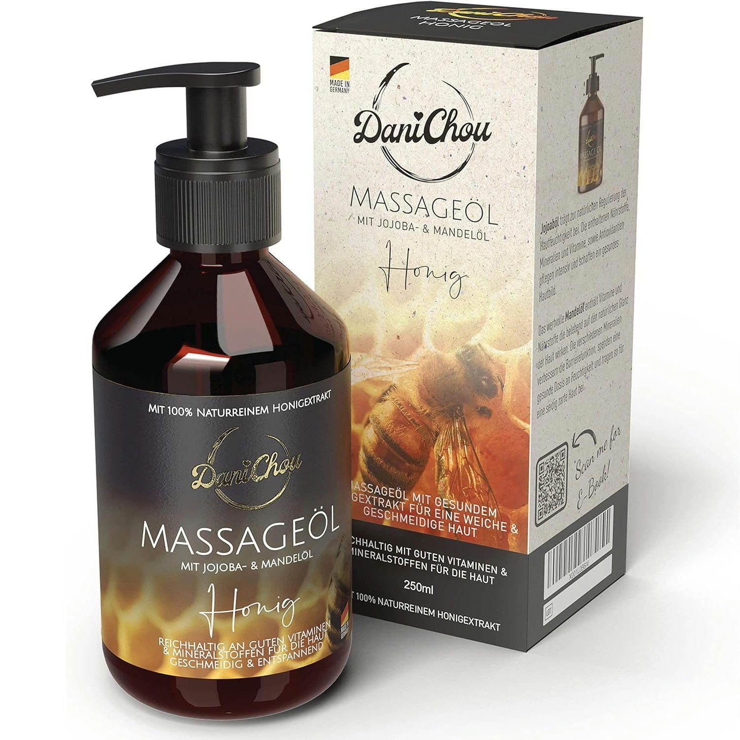 Massageöl Honig 250 ml – Naturreiner Honigextrakt – Pflegendes Öl, geschmeidige