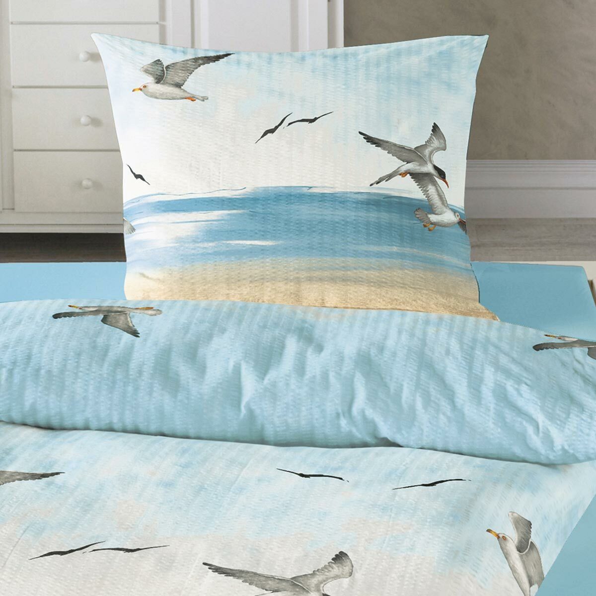 TRAUMSCHLAF Bettwäsche Seemöwen, Seersucker, 3 teilig, bügelfreie Seersucke günstig online kaufen