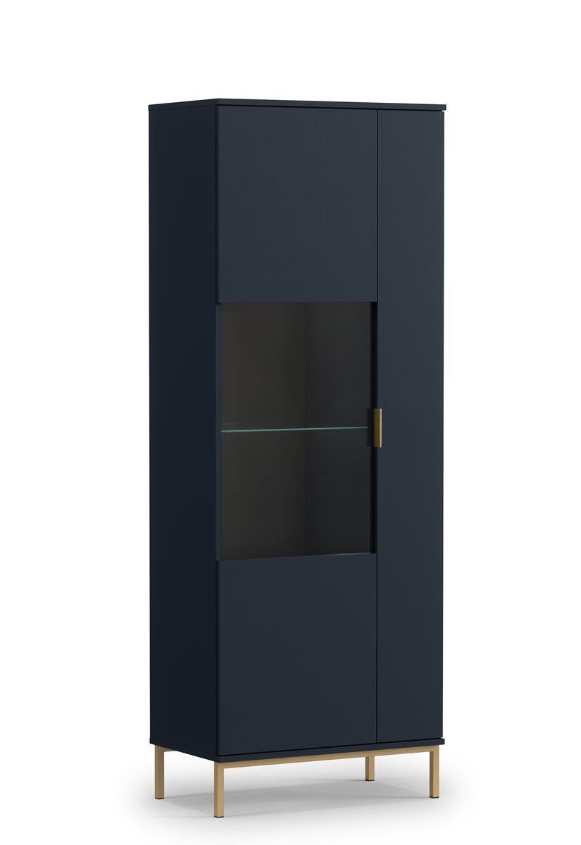 Beautysofa Vitrine Pula (Schrank im modernes Stil für Wohnzimmer, 190 cm hohe) mit Push-To-Open Tür, Standvitrine mit Glaseinlegebode Marineblau