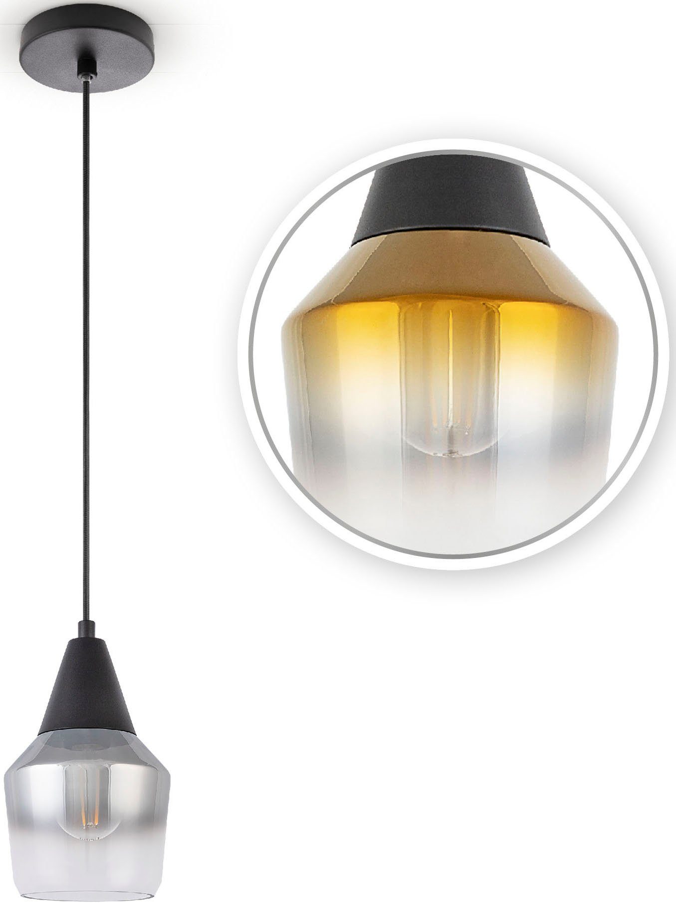 Leuchtmittel, Deckenlampe Modern DIANA, E27 Paco Pendelleuchte Home Glas Industrial Esstisch Vintage Lampenschirm ohne