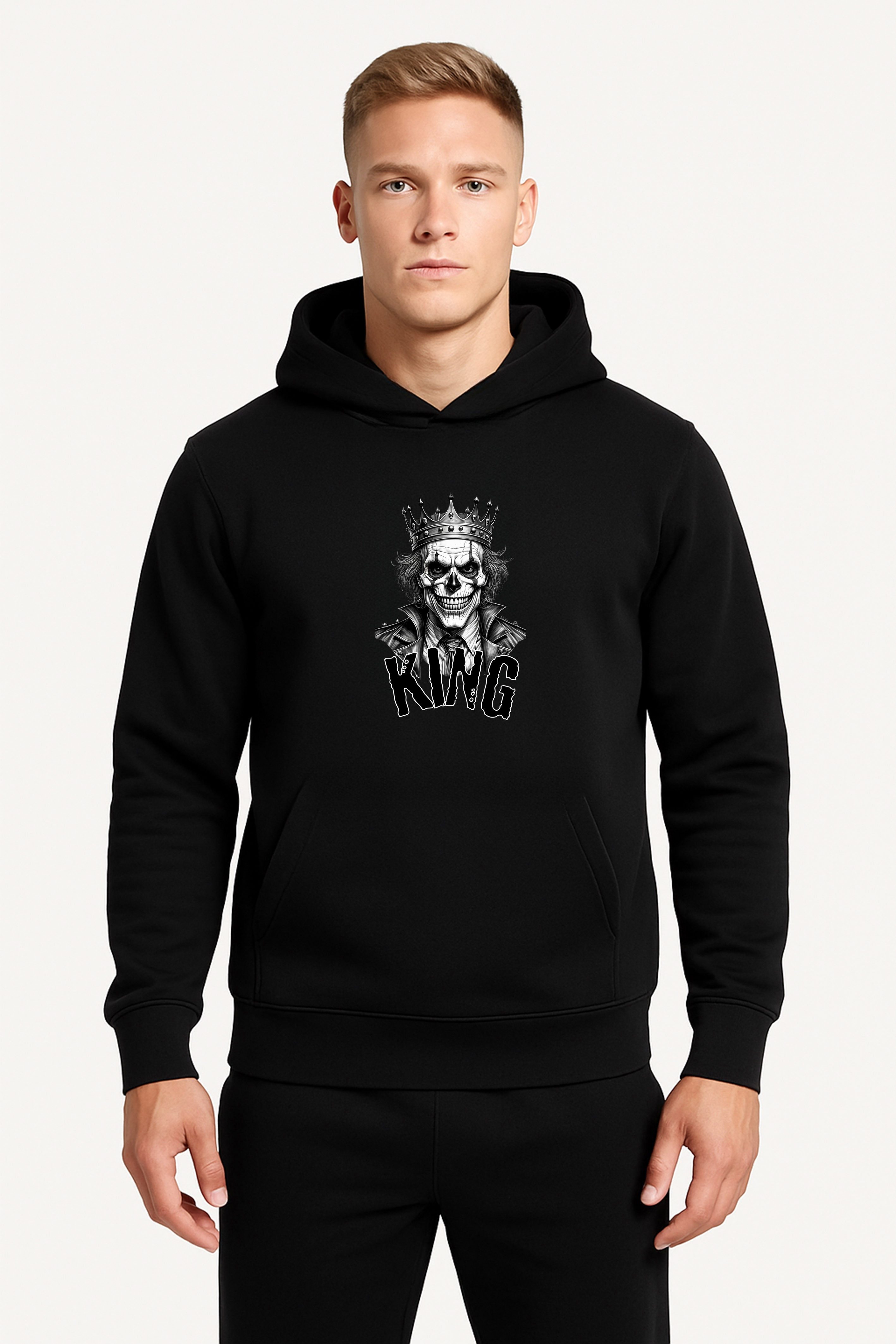 Kapuzensweatshirt Herren Hoodie mit KING Totenkopf Print - Kapuzenpullover, Schwarz