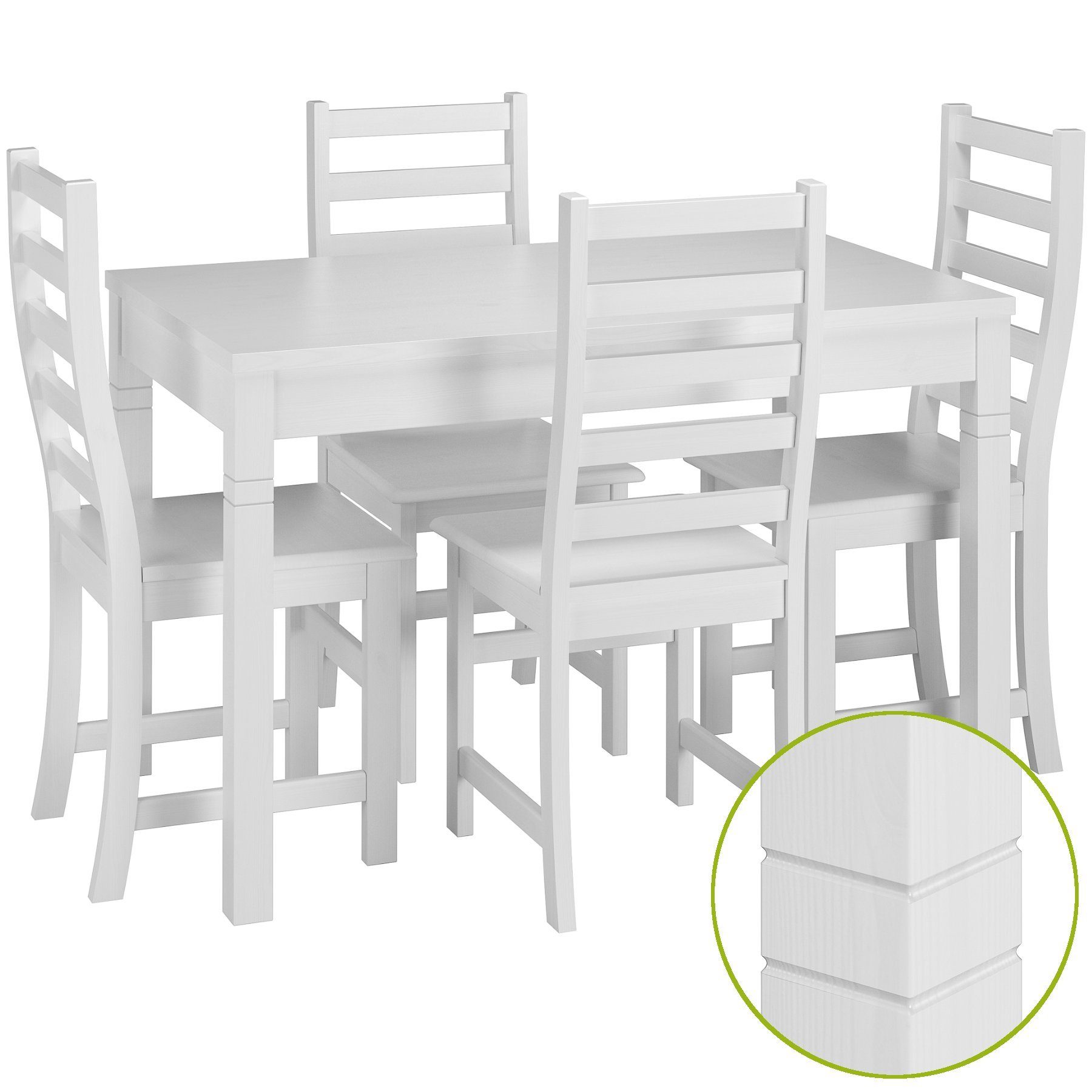 ERST-HOLZ Essgruppe Essgruppe waschweiß Stühle Schöne mit Tisch Massivholz und Kiefer 4